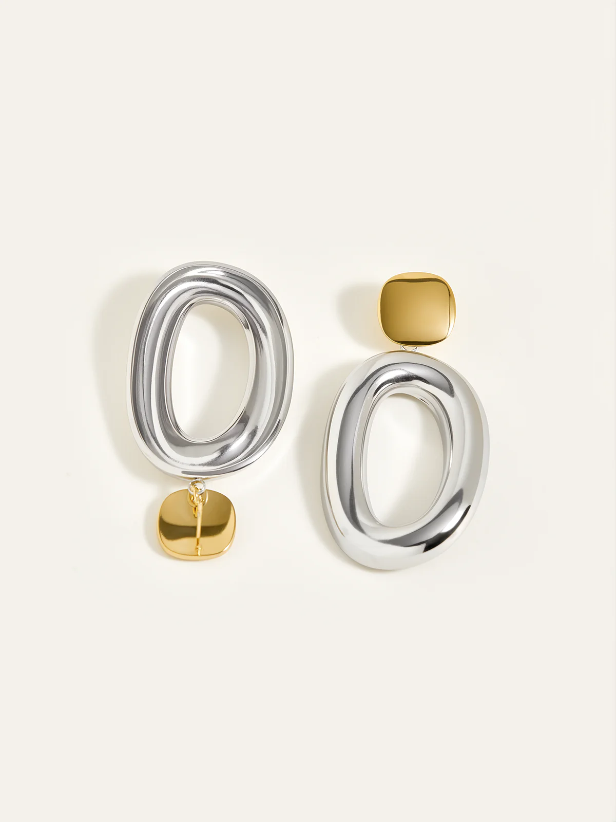 Two-Tone Smooth Oval Drop Earrings - Image 3