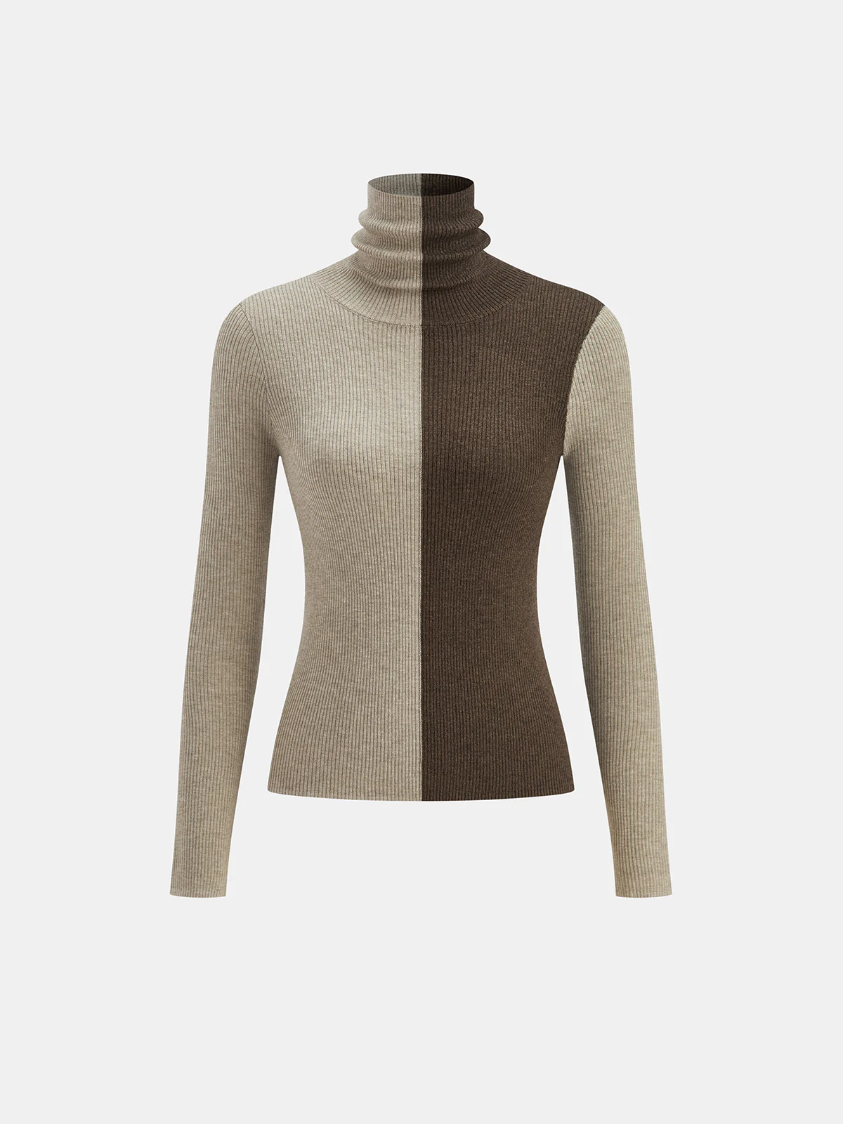 Two-Tone Turtleneck Ribbed Knit Top - Image 2