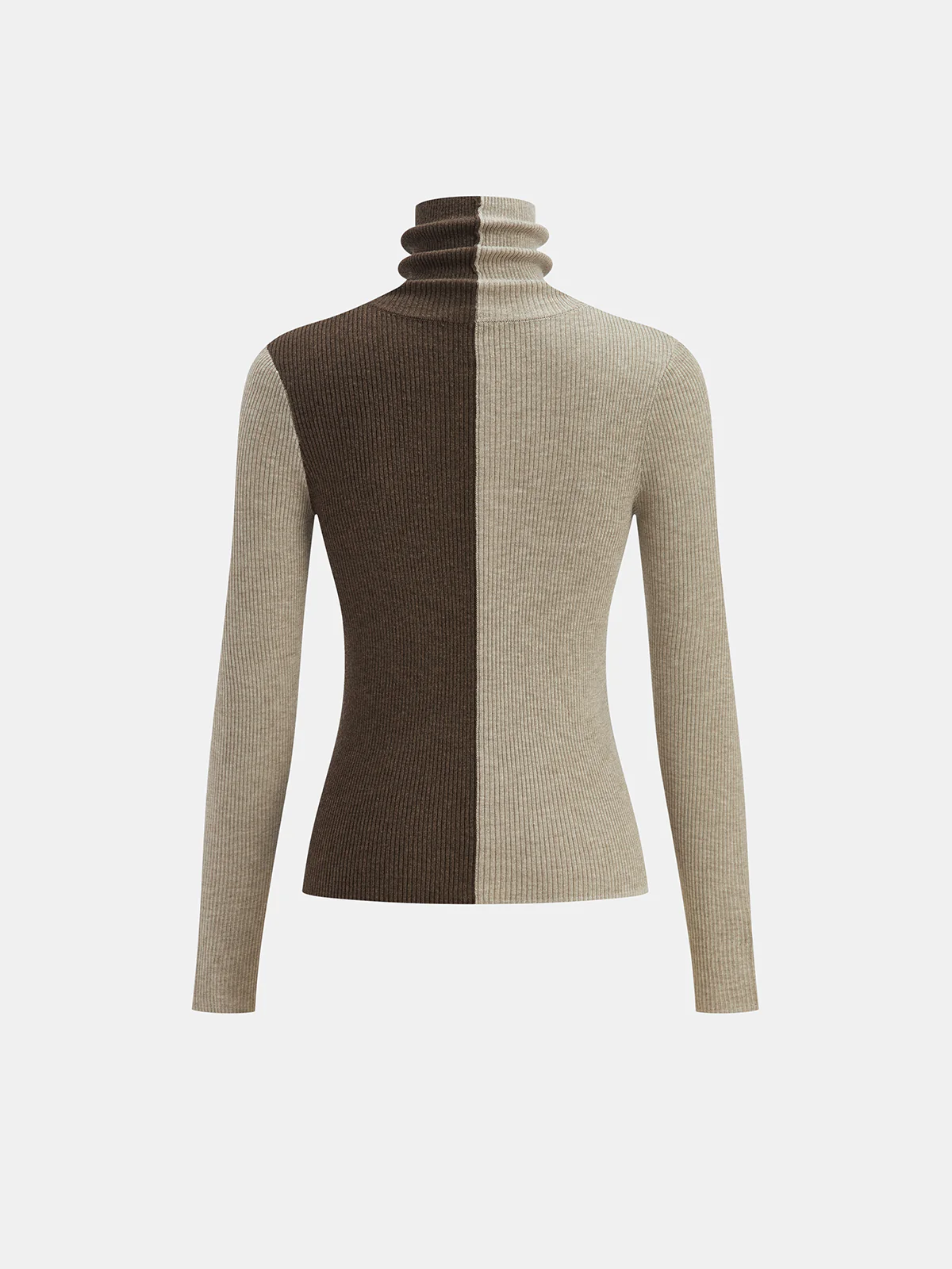 Two-Tone Turtleneck Ribbed Knit Top - Image 4