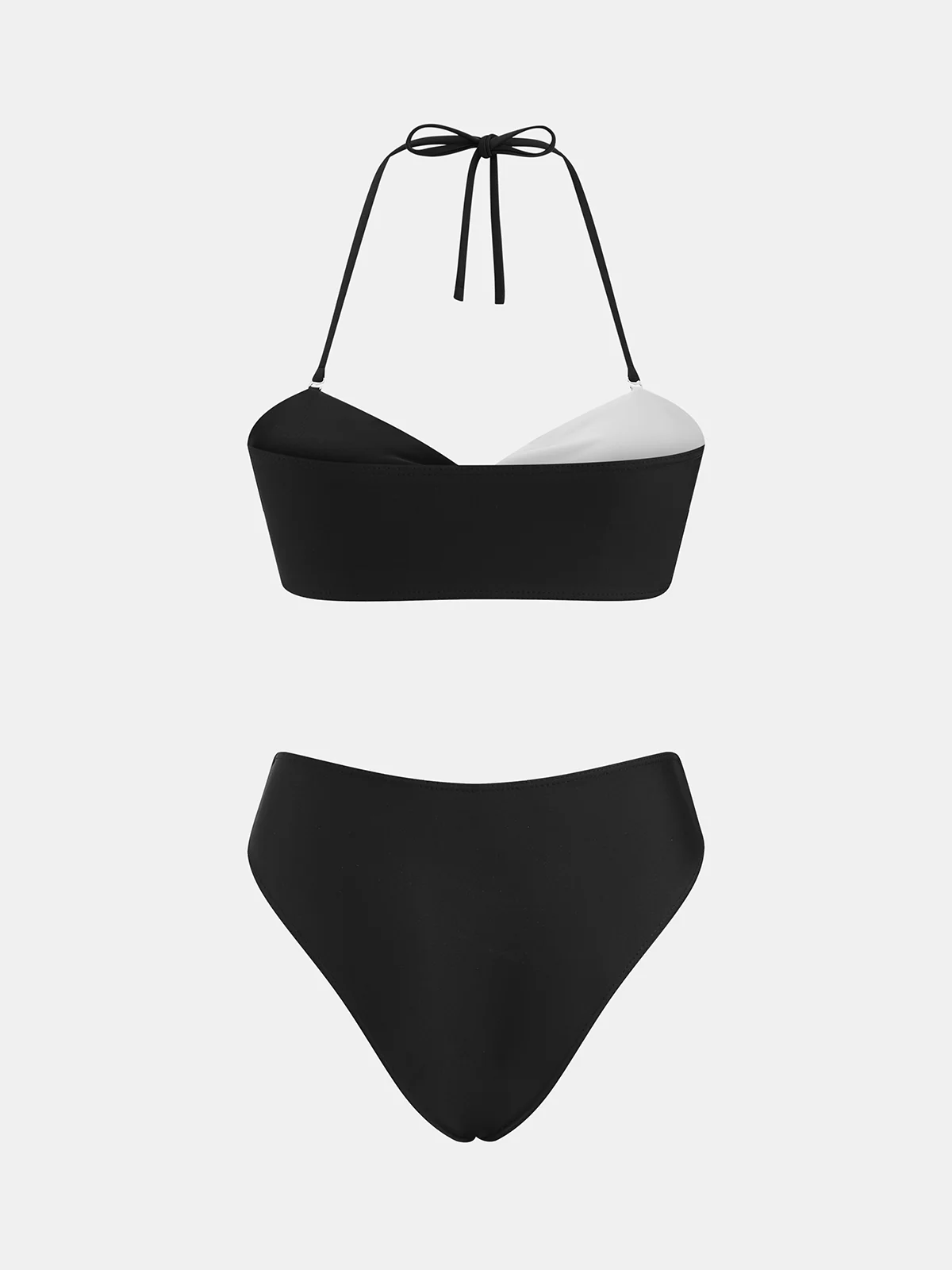 Two-Tone Twist Front Halter Bikini Set - Image 2