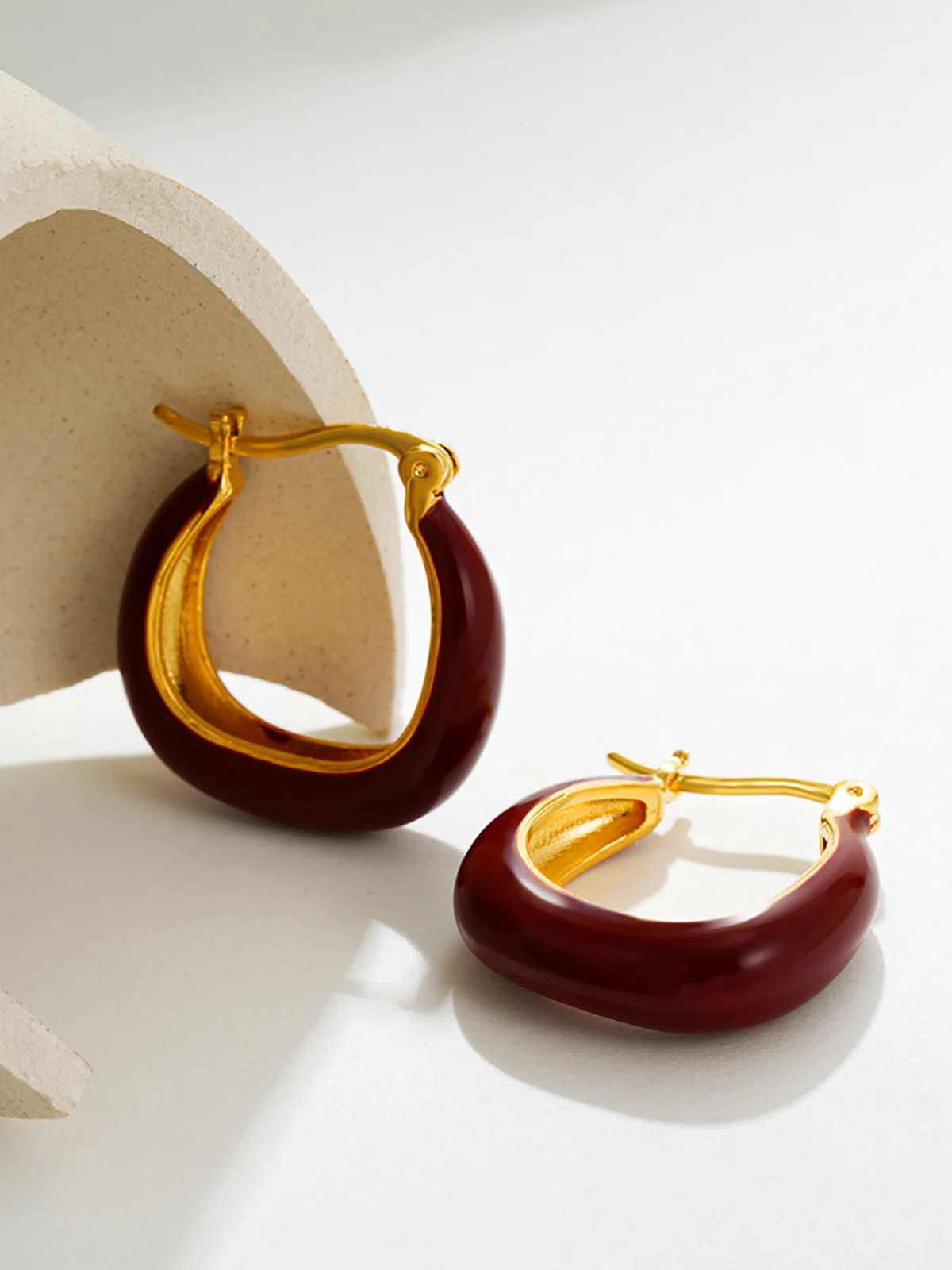 Two Tone U-Shape Stud Hoop Earrings - Image 3