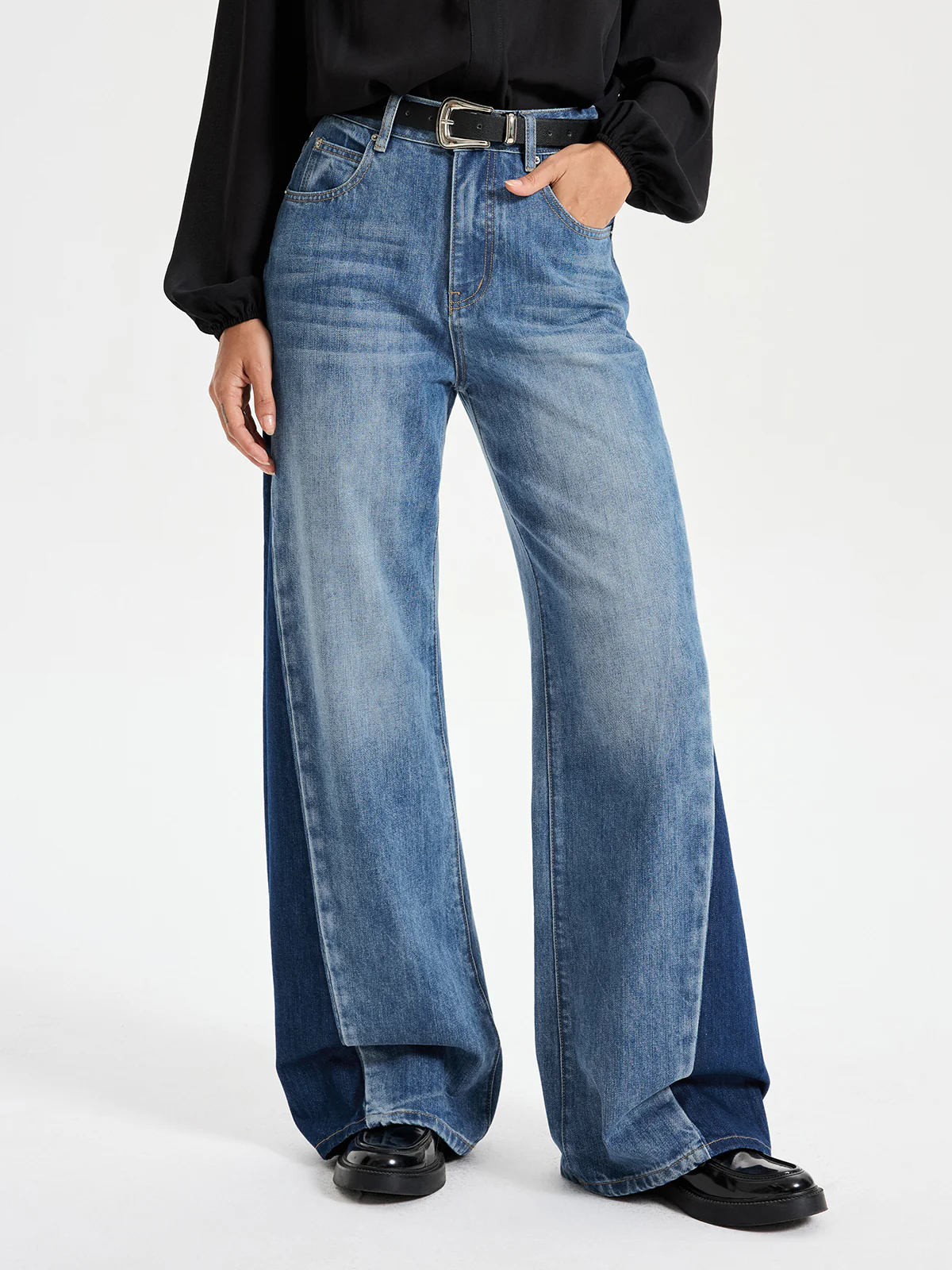Two Tone Wide Leg Barrel Jeans - Image 4