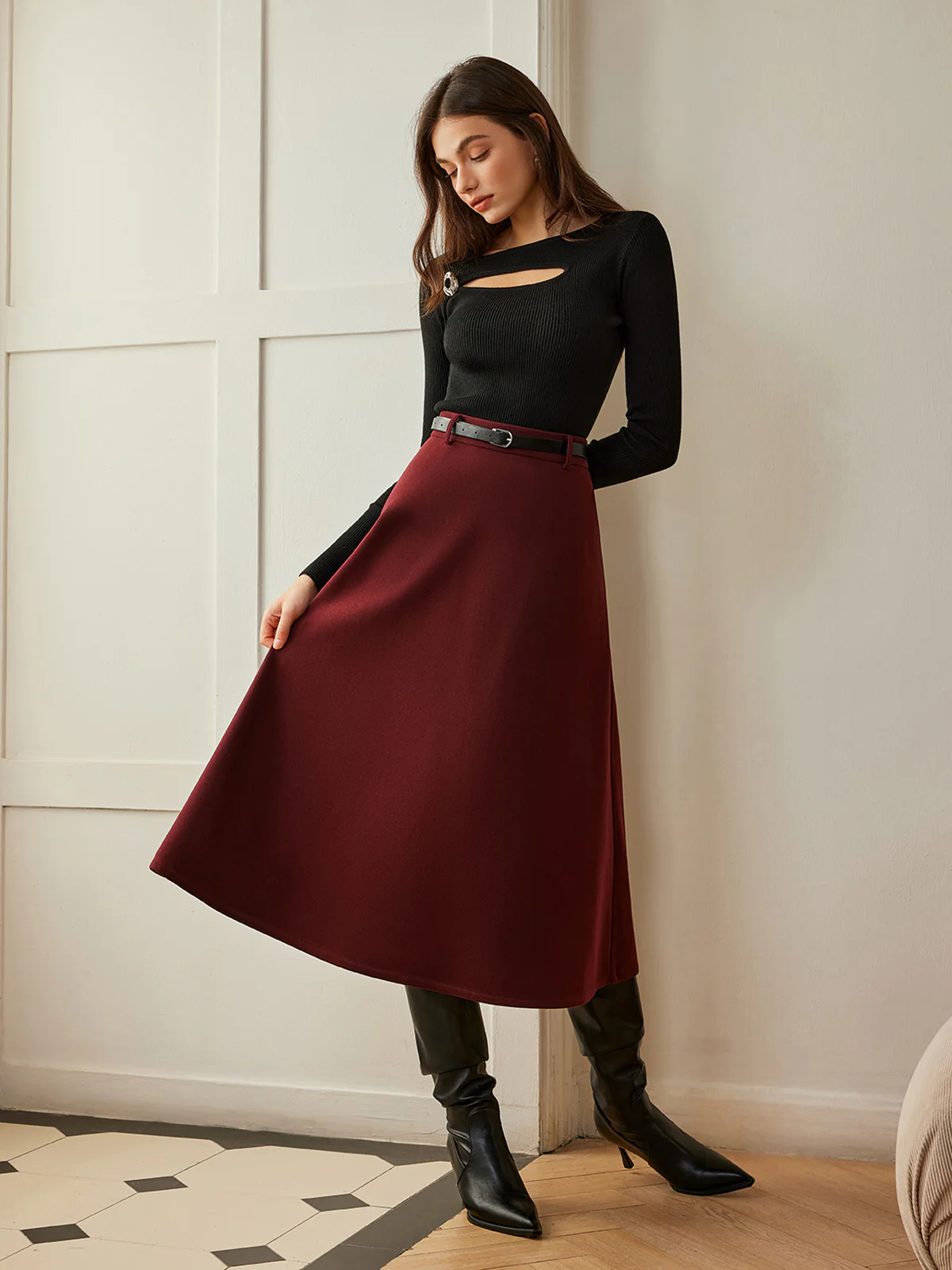 Umbrella Shape Belted Skirt - Image 3