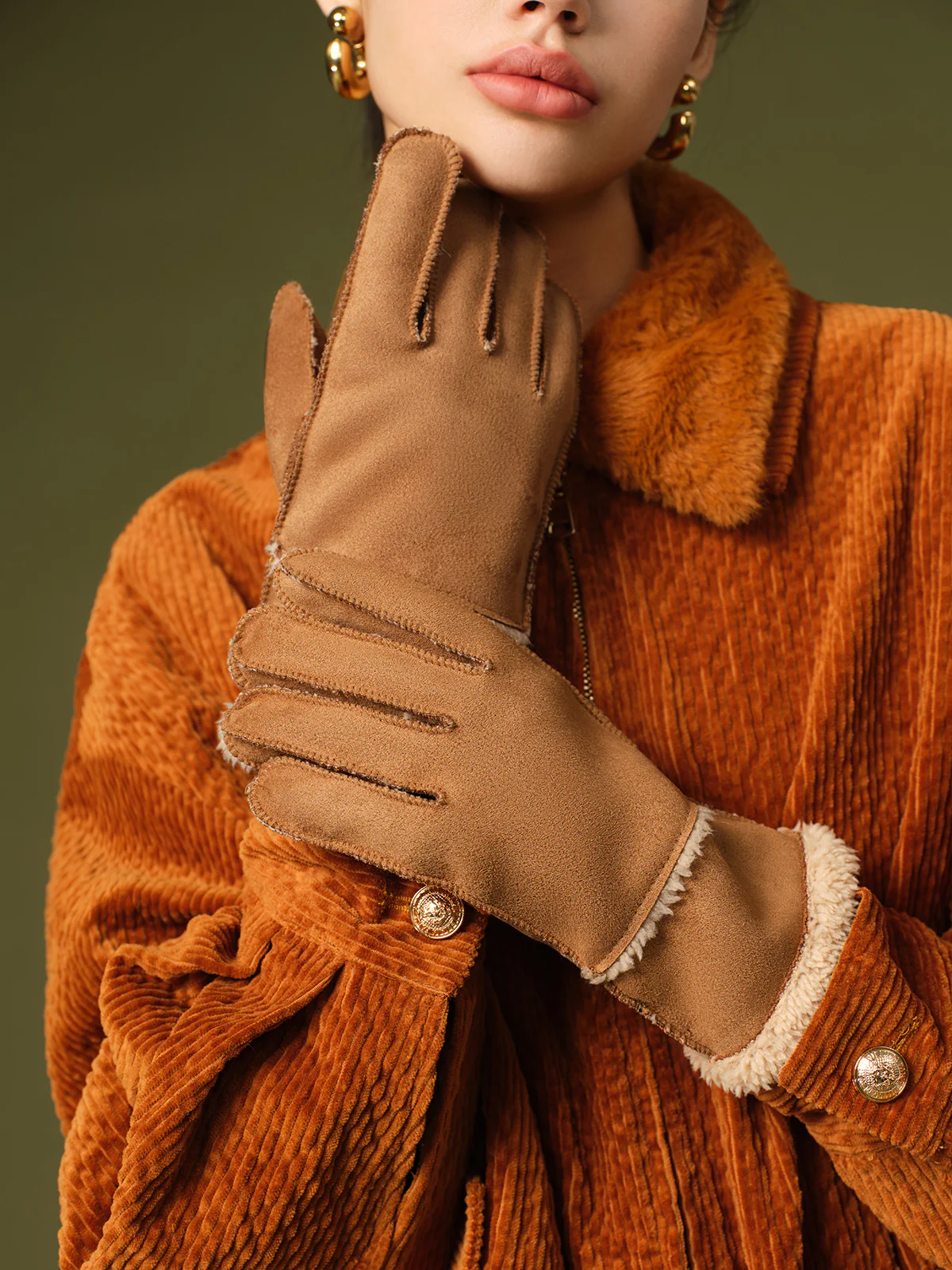 Utility Lambswool Suede Gloves - Image 3
