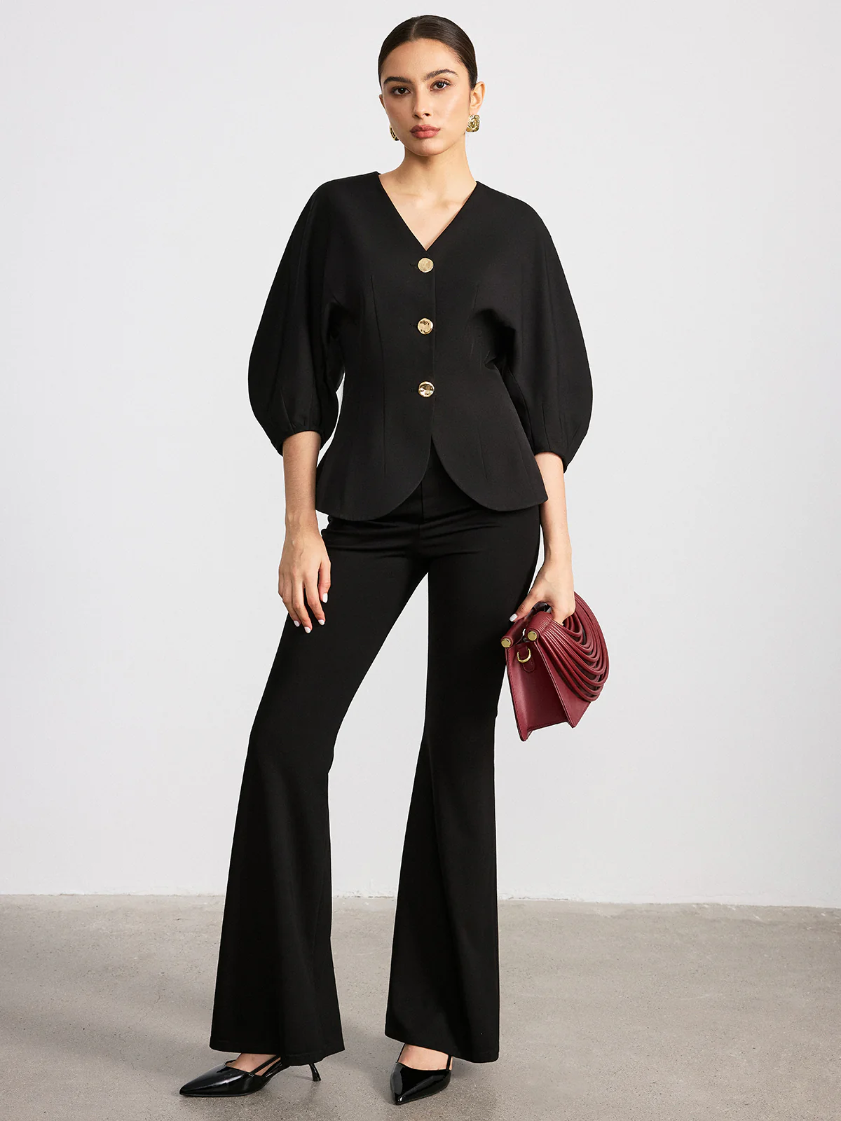 V-Neck Batwing Sleeve Blouse - Image 2