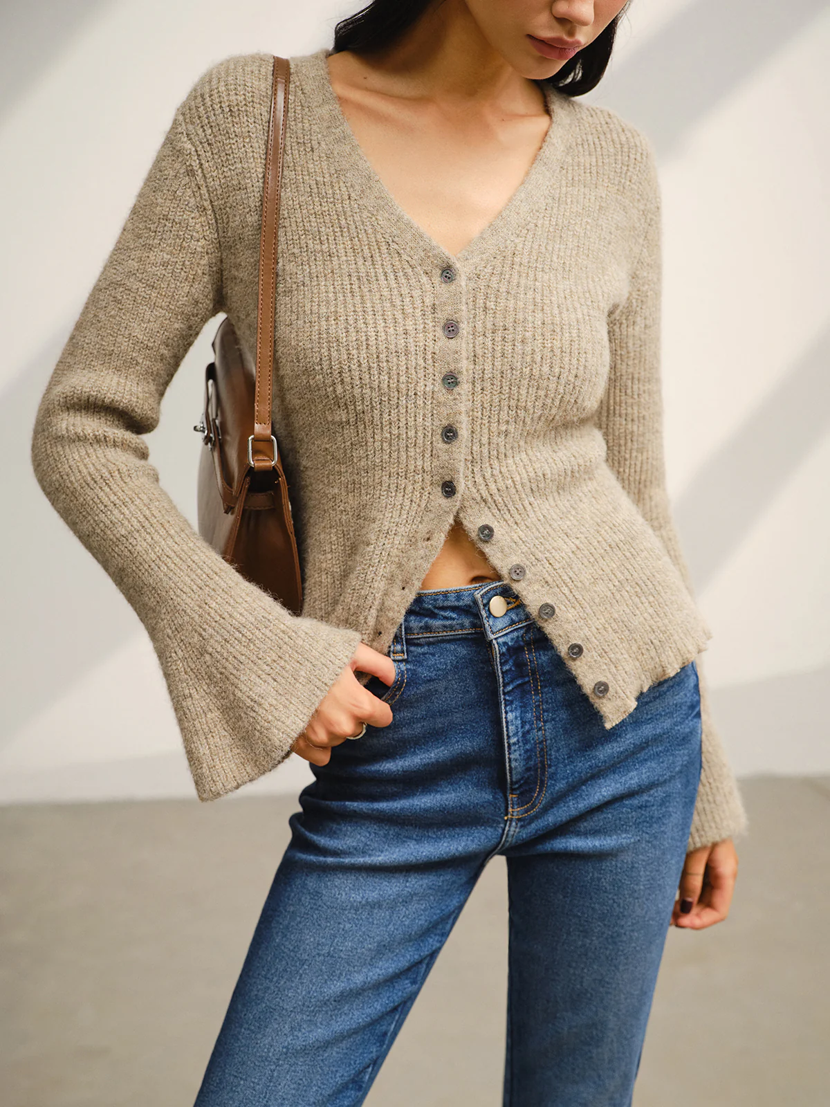 V-Neck Bell Sleeve Button Cardigan - Image 3