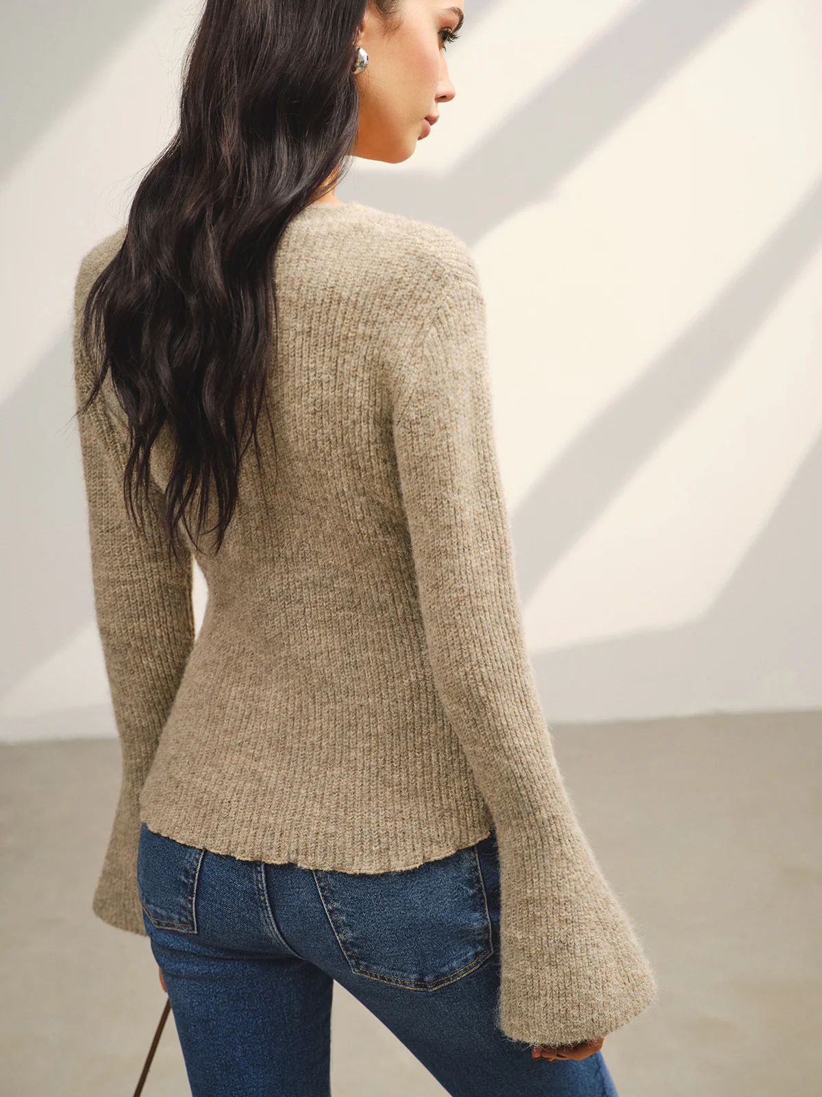 V-Neck Bell Sleeve Button Cardigan - Image 4