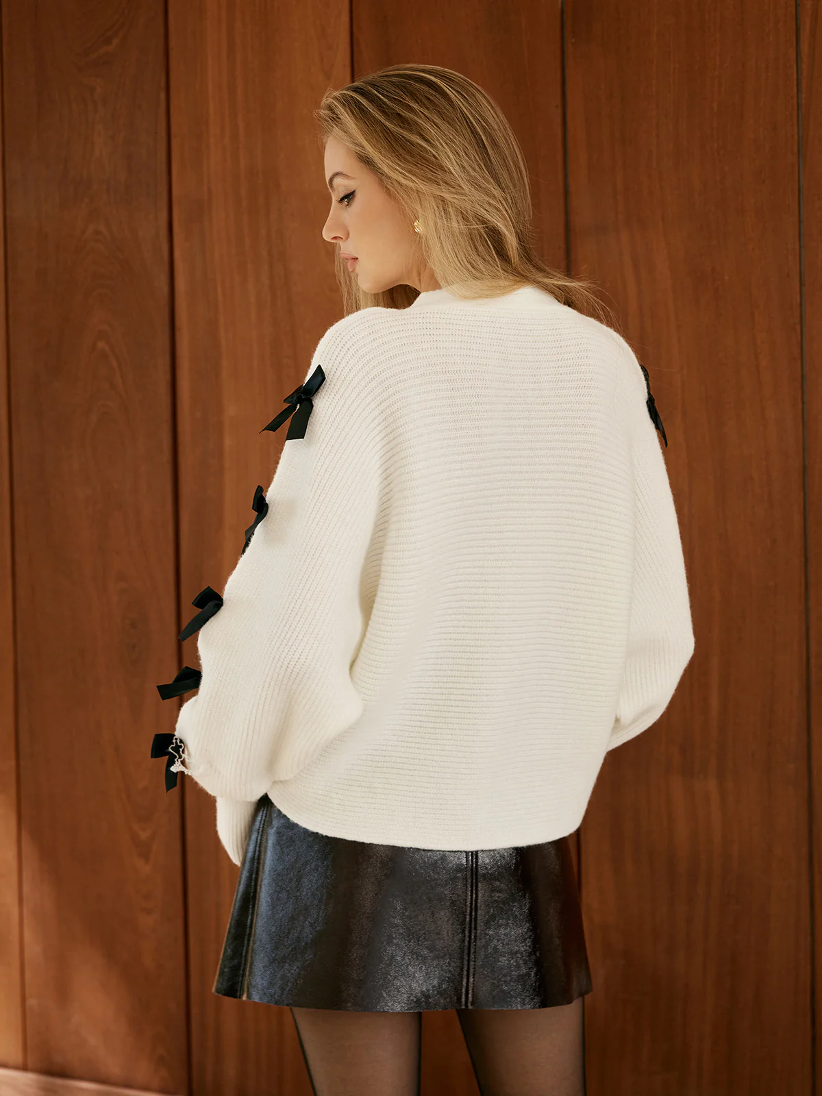V-Neck Bow-Decor Short Cardigan - Image 3