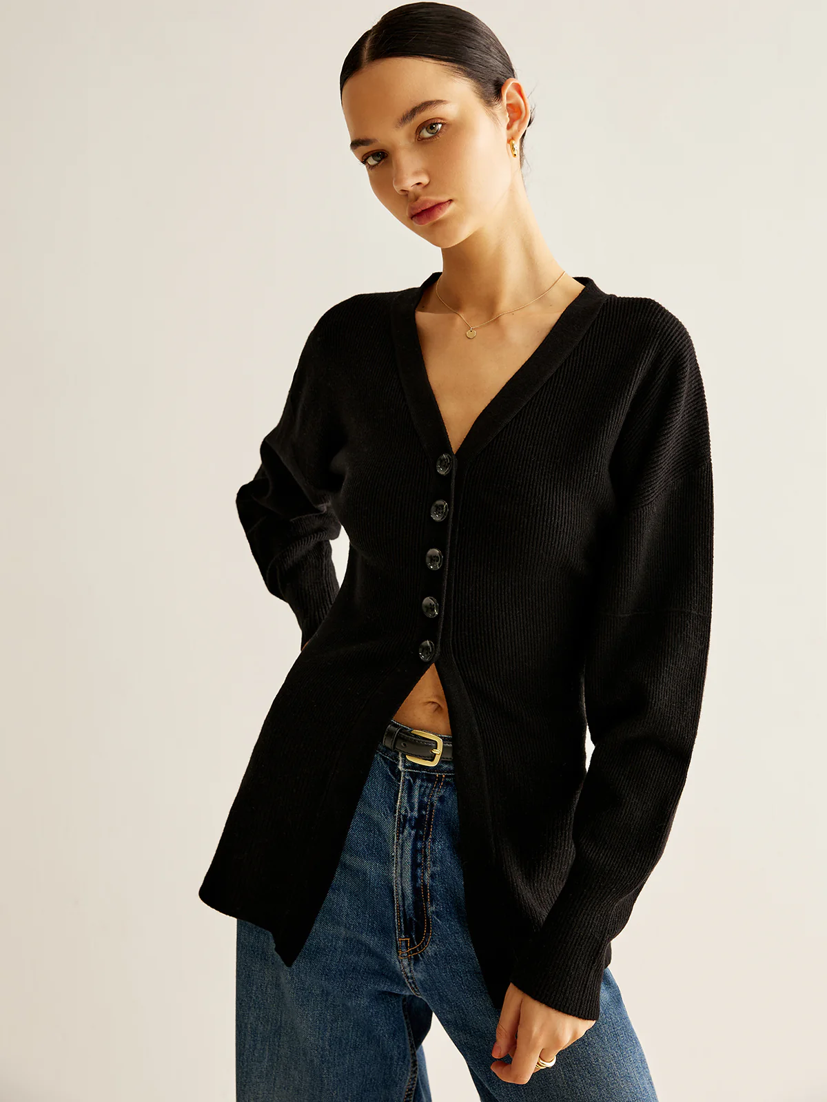 V-Neck Button Slit Cardigan - Image 6