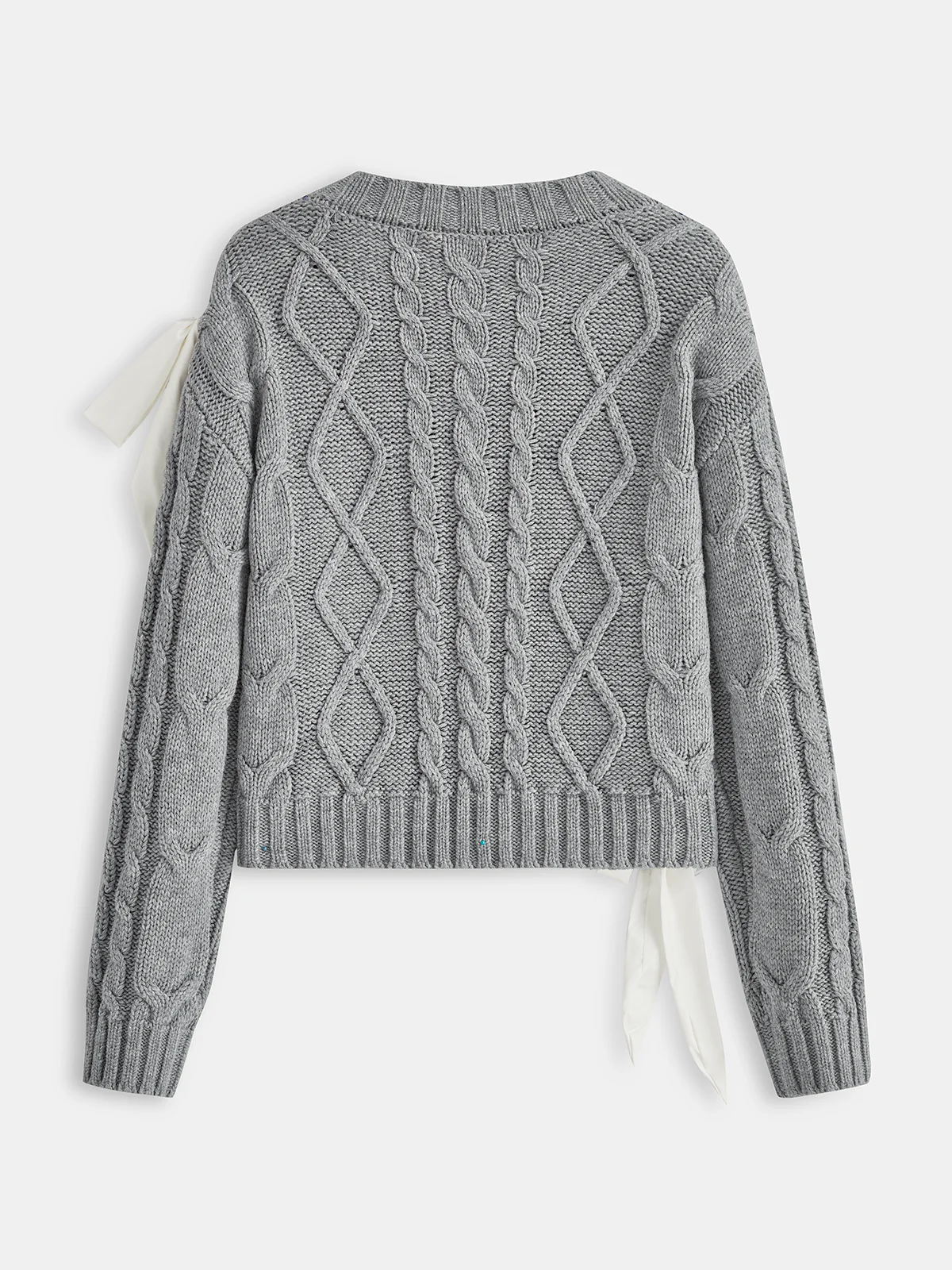 V-Neck Cable-Knit Bow Sweater - Image 2