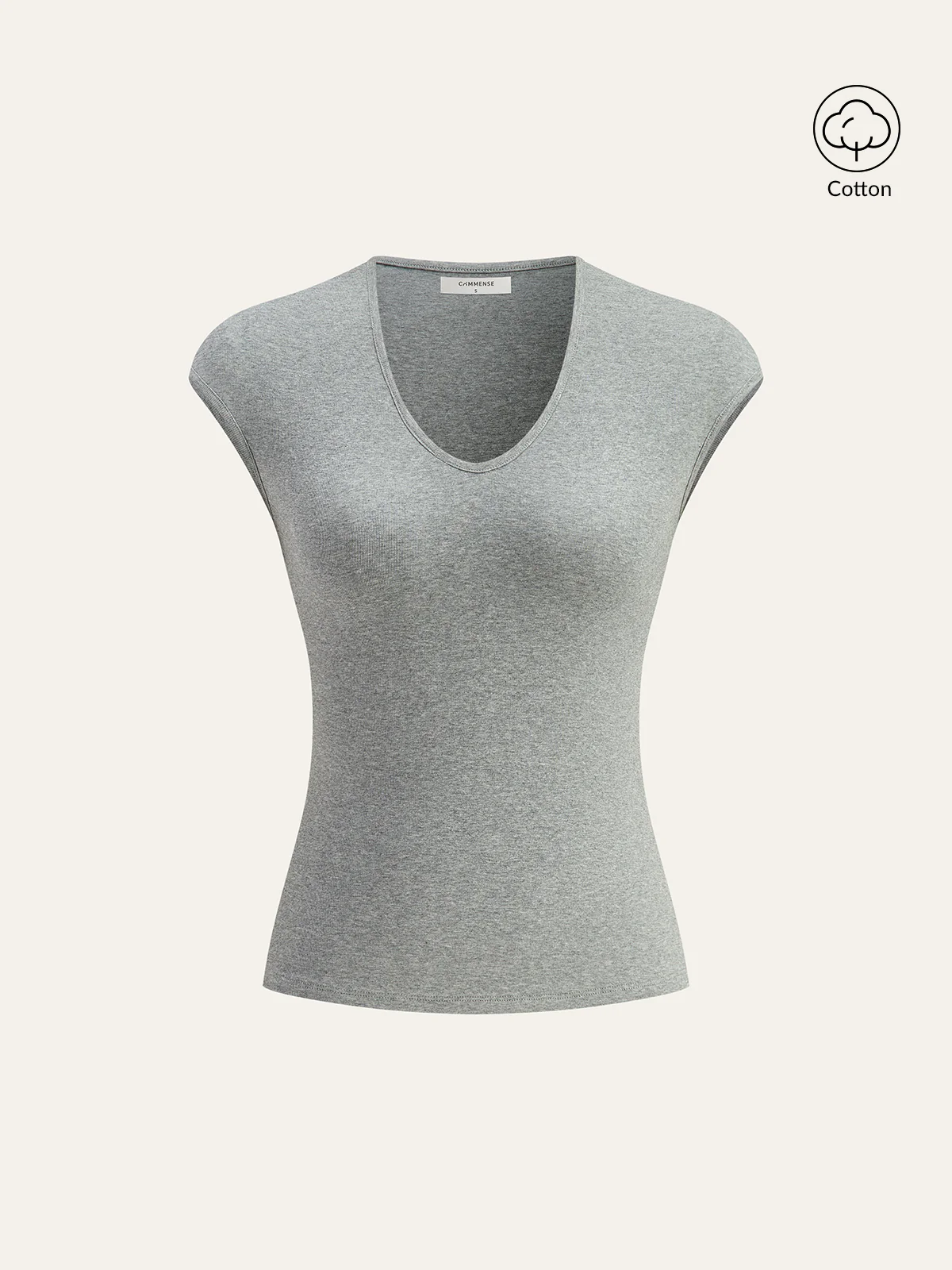 V-Neck Cap Sleeve Cotton-Blend Top - Image 6