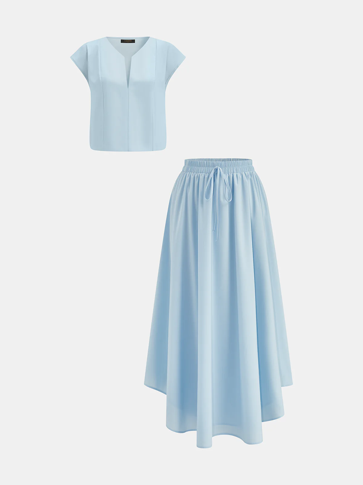 V-Neck Cap Sleeve Top & Drawstring Skirt Set - Image 2