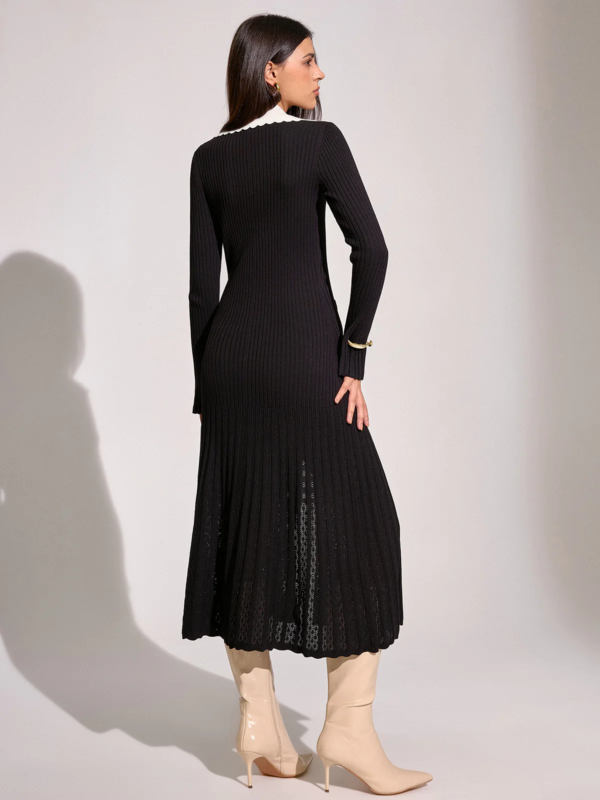 V-neck Collared Button Knitted Dress - Image 6