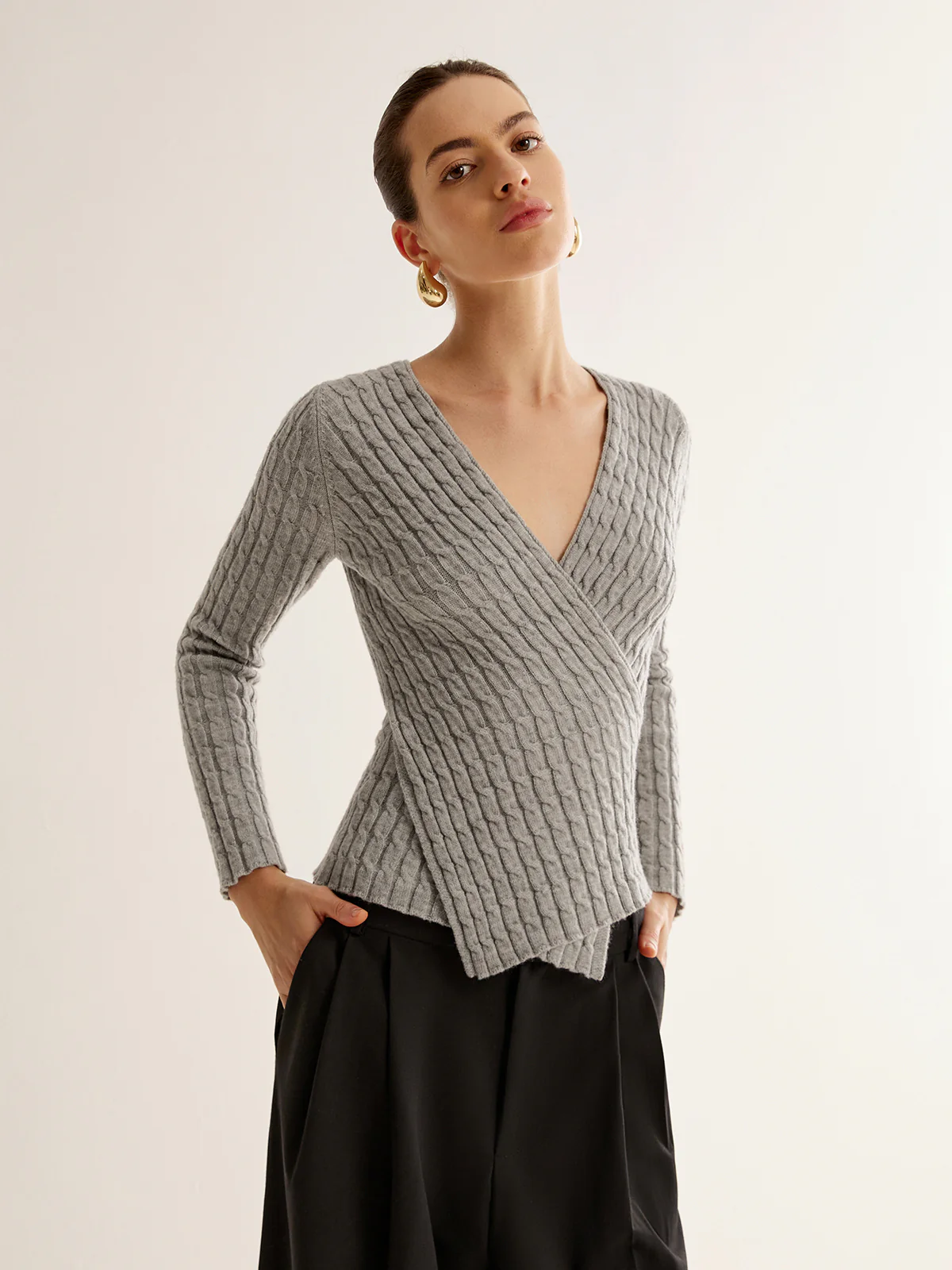 V-Neck Criss Cross Knit Top - Image 2