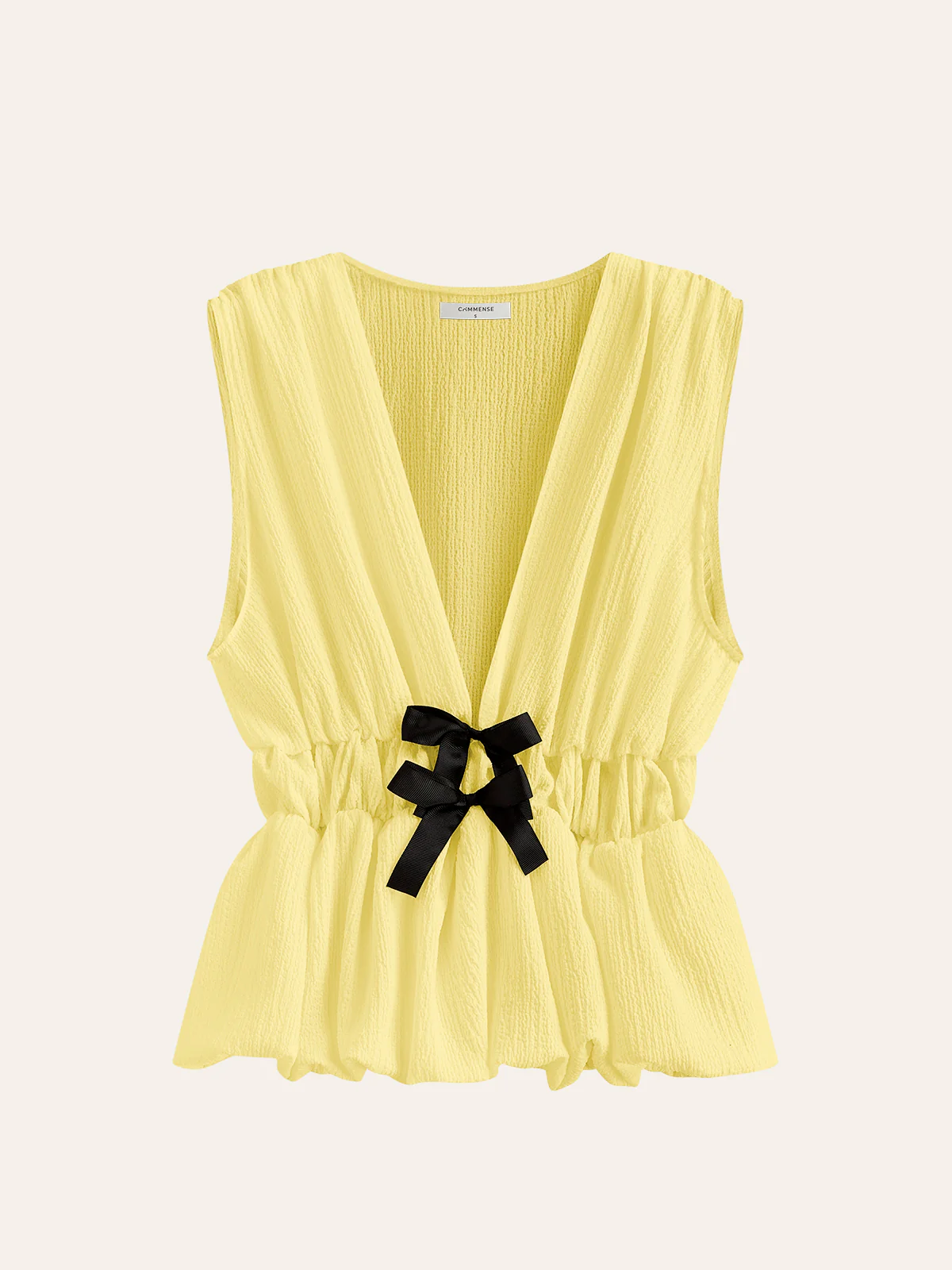 V-Neck Gathered Waist Bow-Detail Top - Image 5