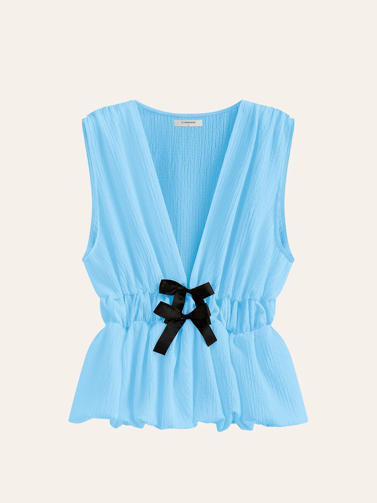 V-Neck Gathered Waist Bow-Detail Top - Image 6