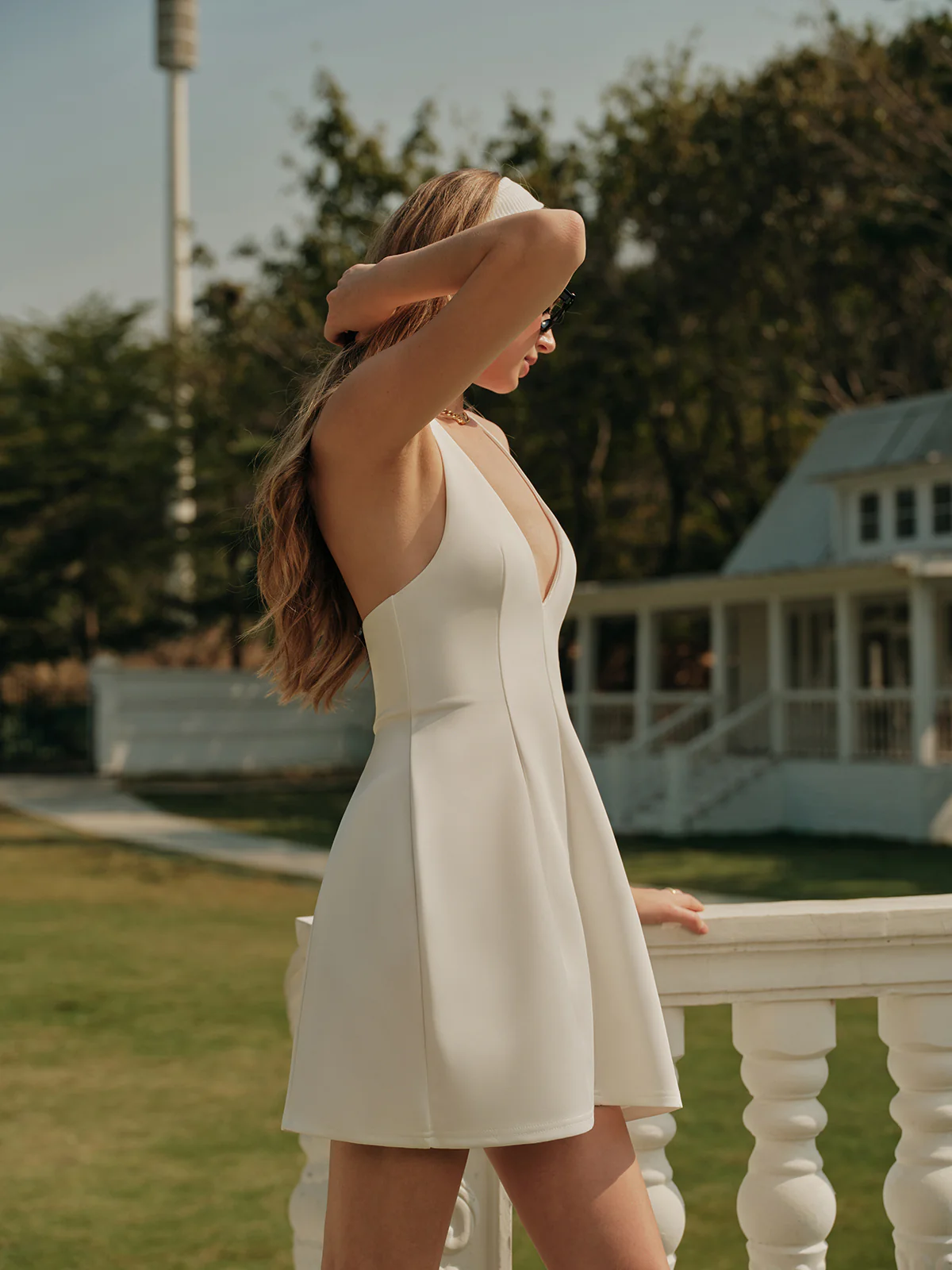 V-Neck Halter Knotted Pleated Dress - Image 4