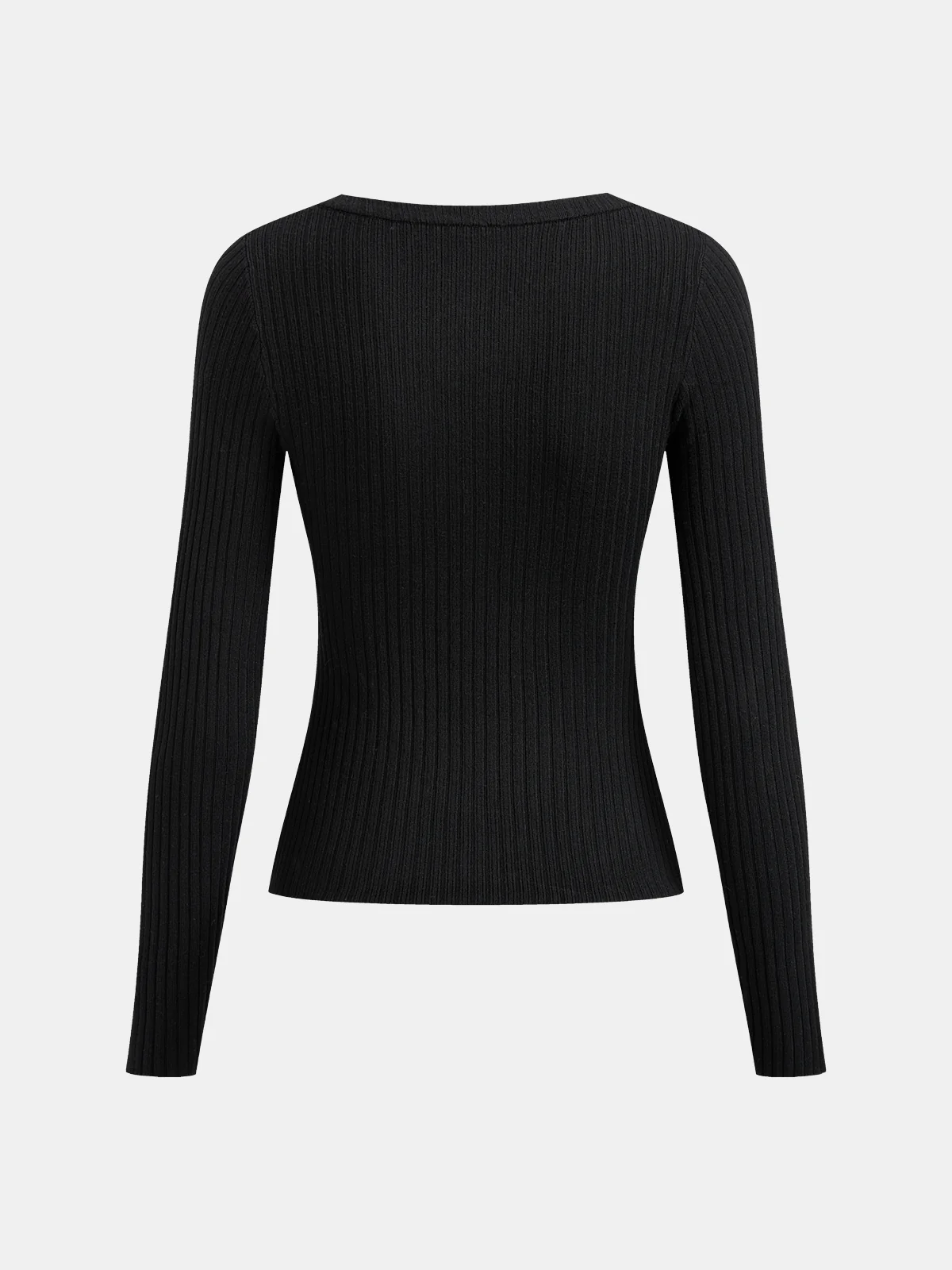 V-Neck Lace Trim Ribbed Knit Top - Image 2