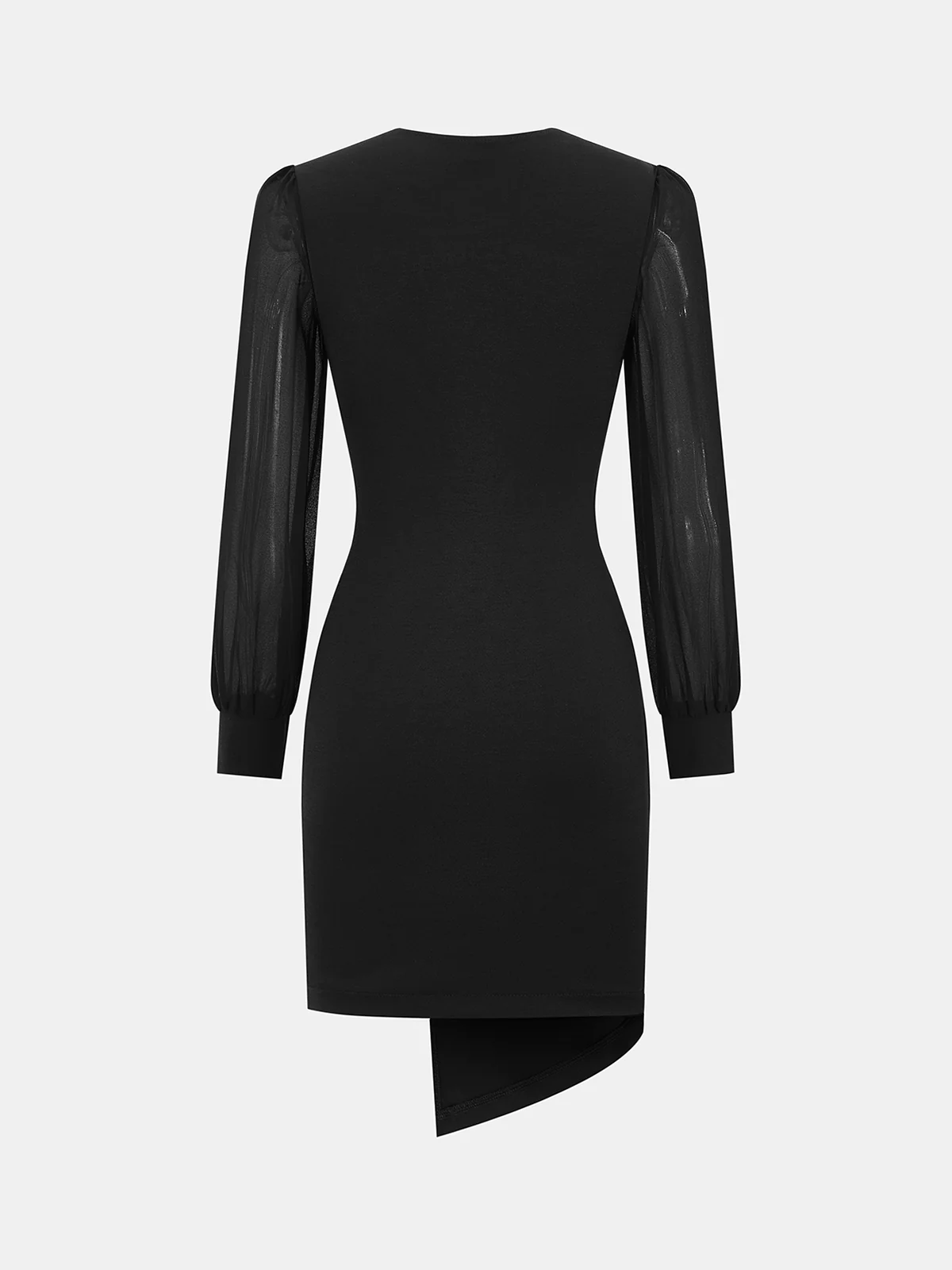 V-Neck Mesh-Sleeve Metal Detail Asymmetric Dress - Image 2