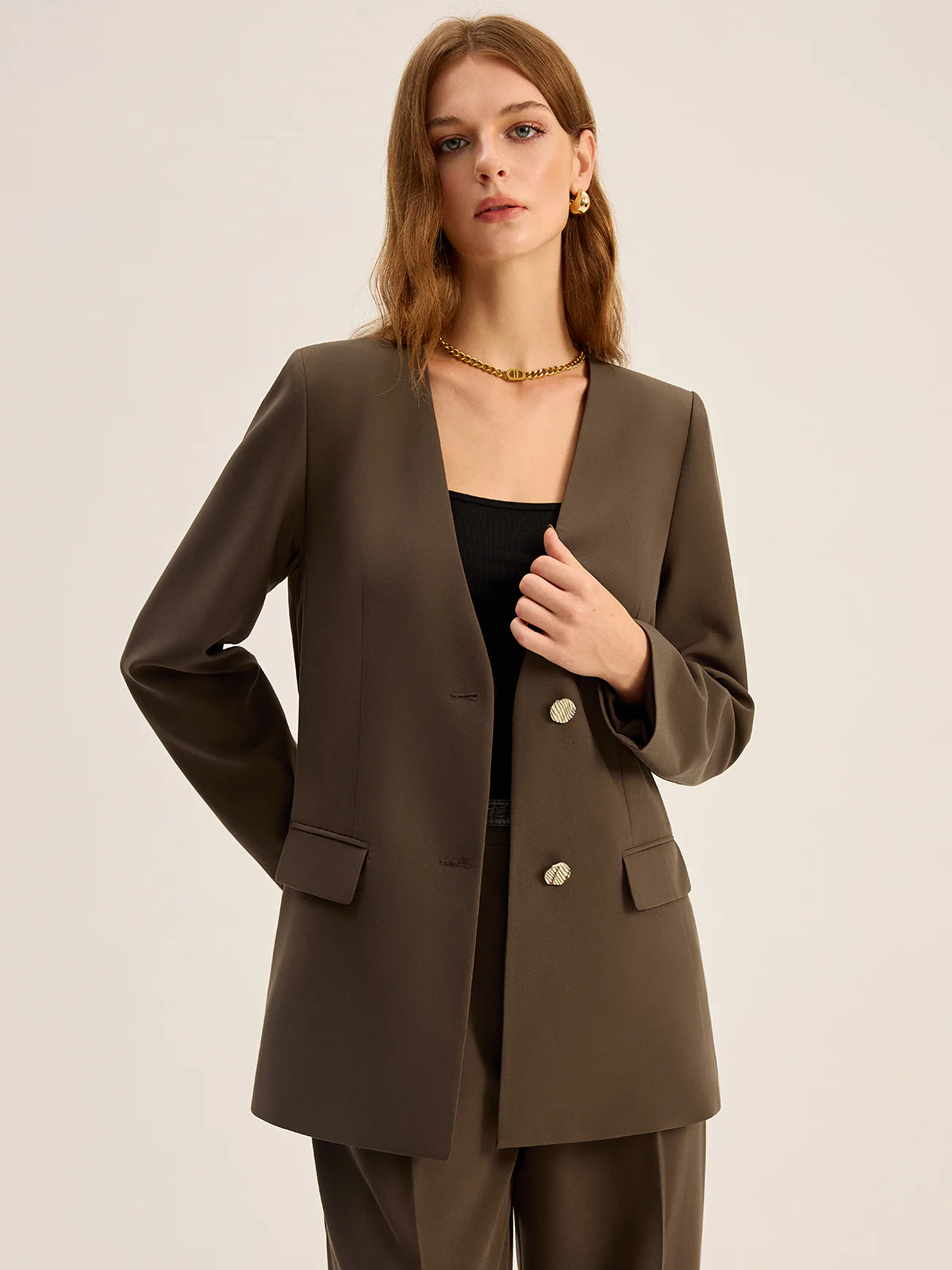 V-Neck Metal Button Blazer - Image 3