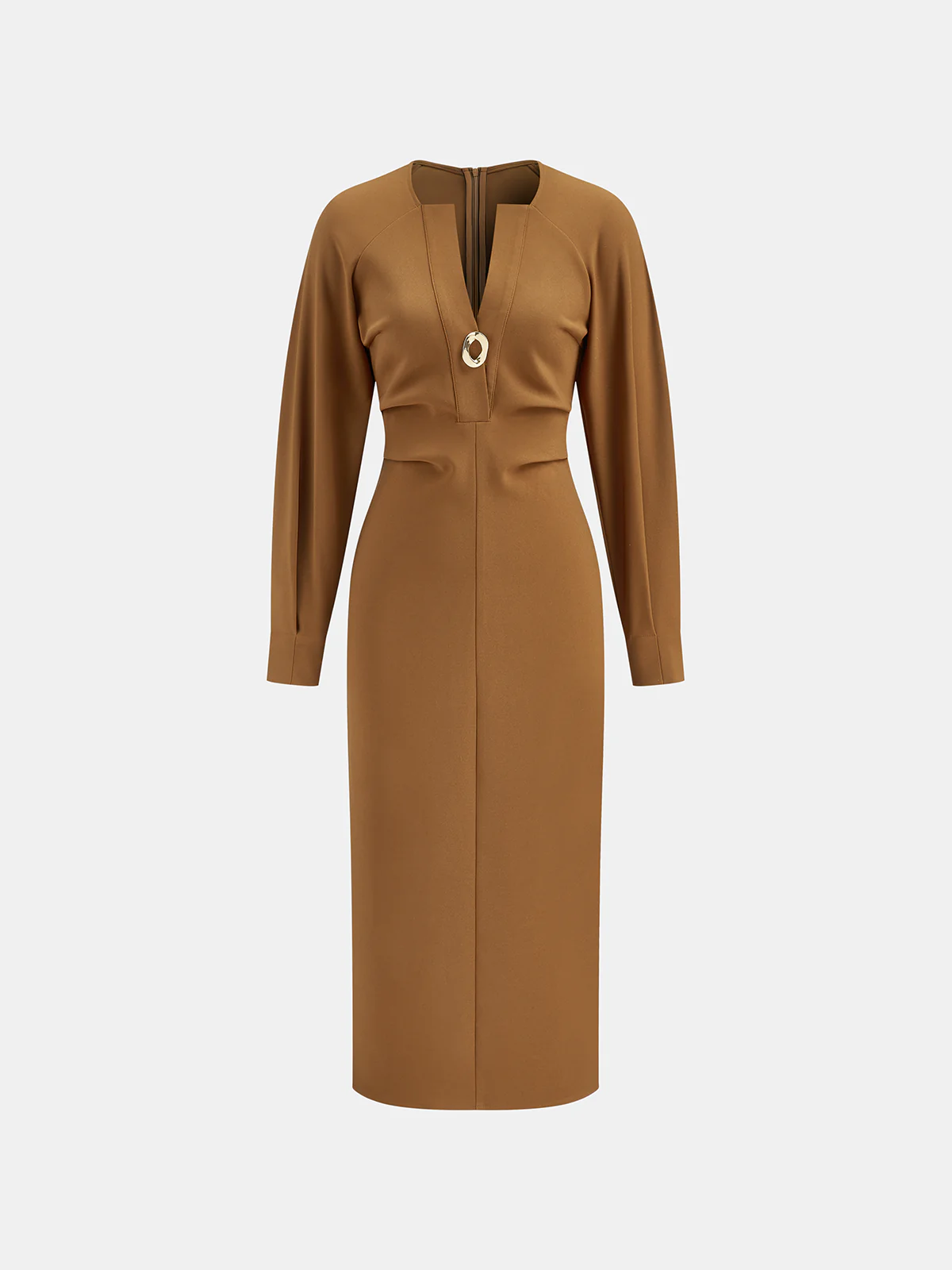 V-Neck Metal Detail Fitted Waist Dress - Image 2