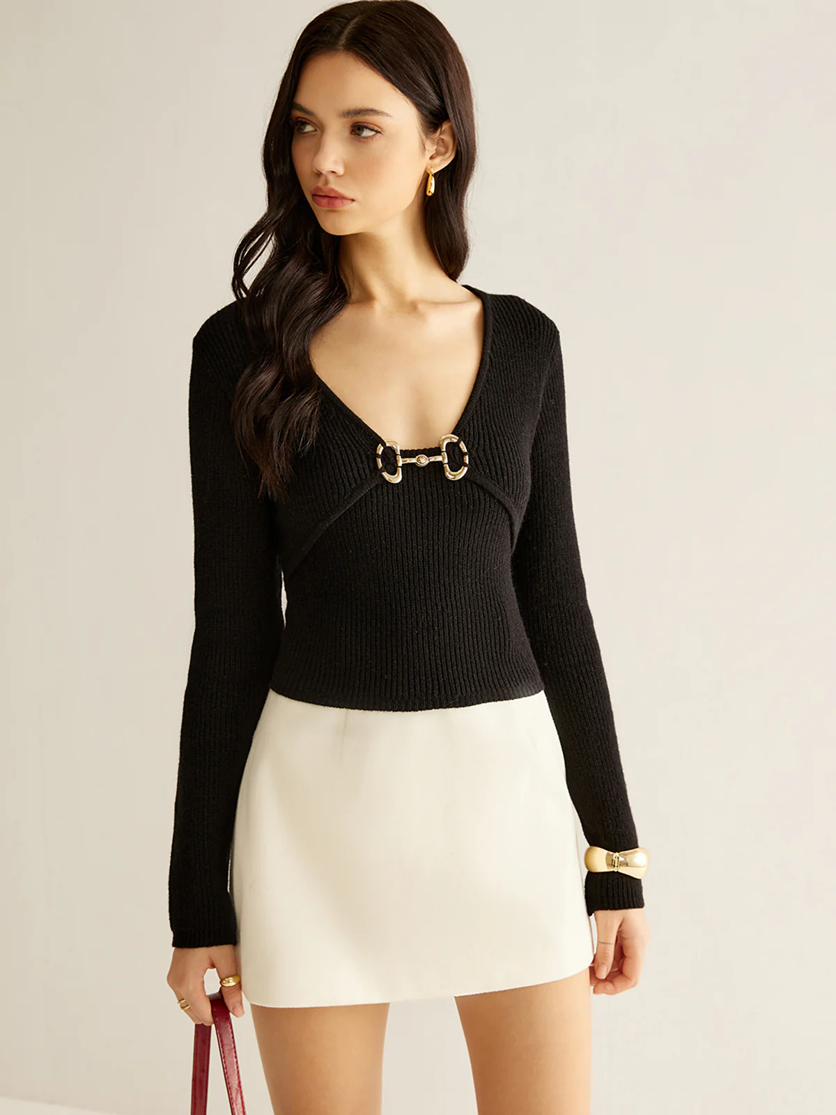 V-Neck Metal Detail Sweater - Image 2