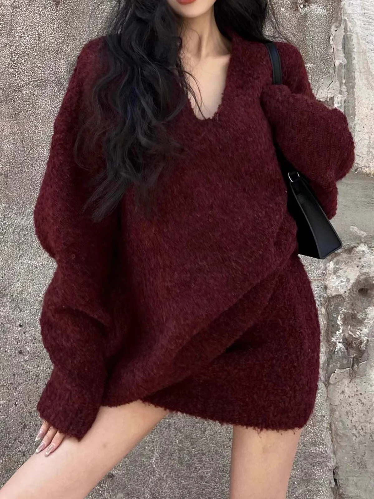 V-Neck Minky Sweater Skirt Set - Image 4