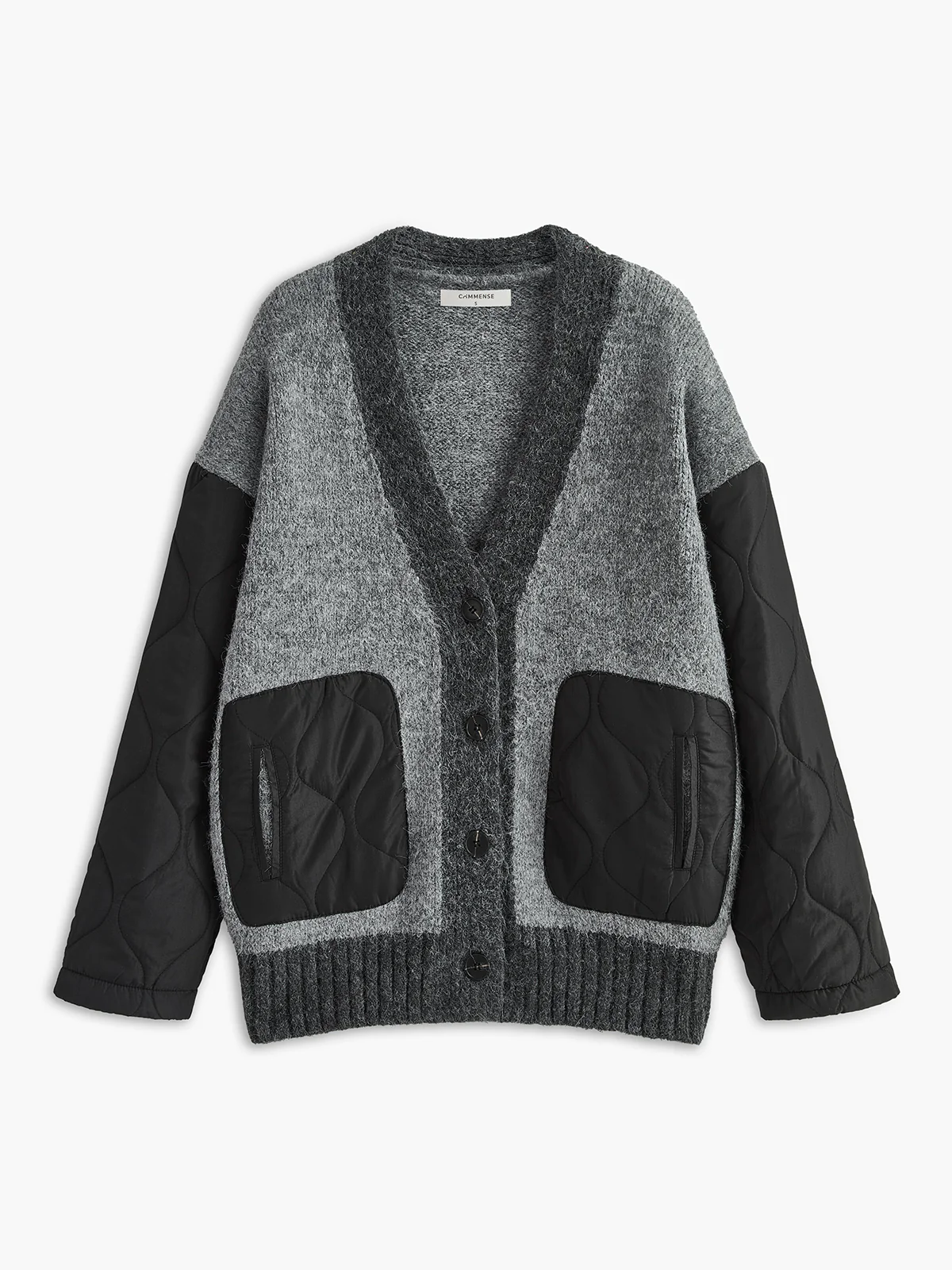 V-Neck Panel Pockets Knit Outerwear