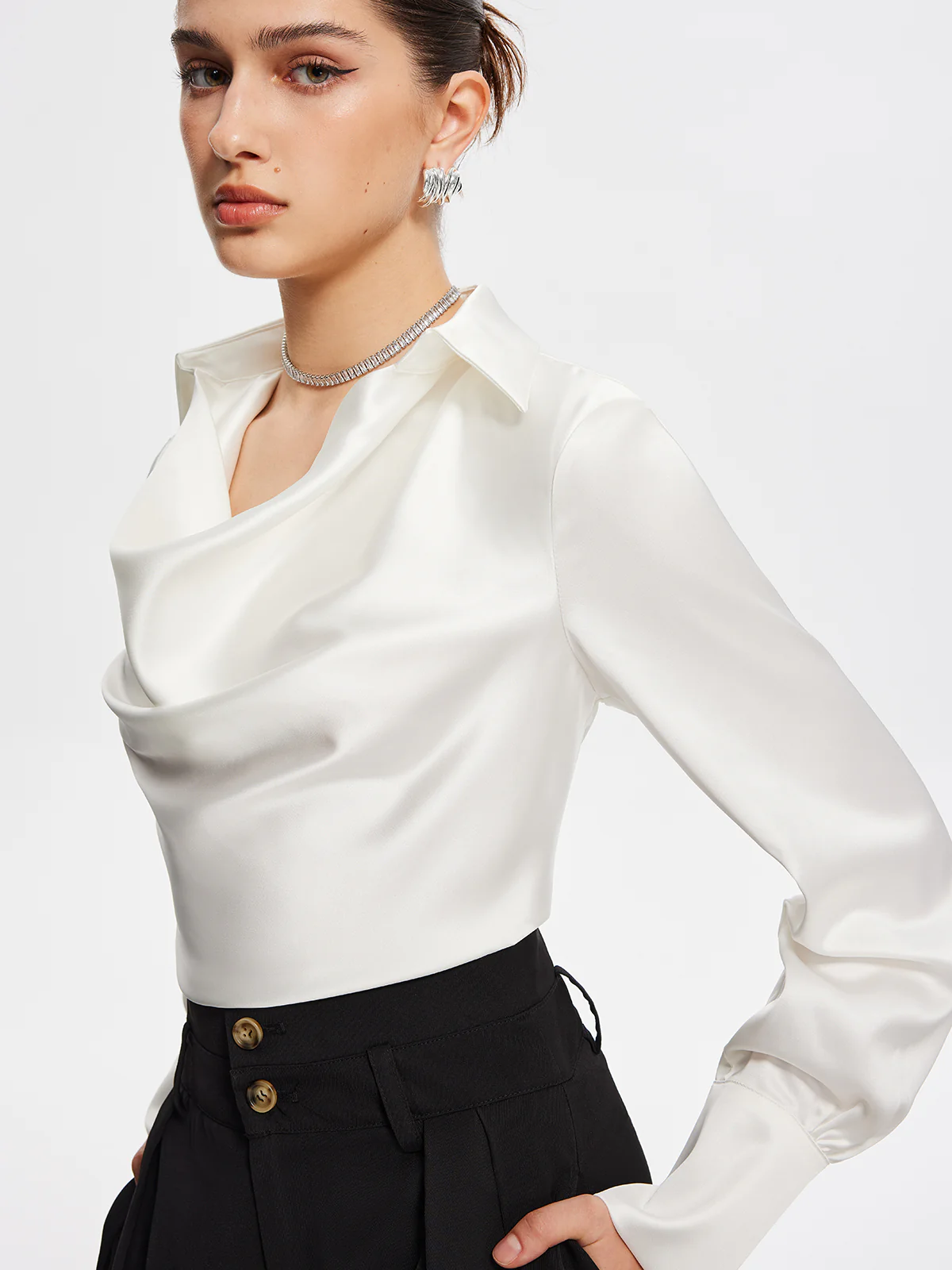 V-Neck Pleated Long Sleeve Blouse - Image 5