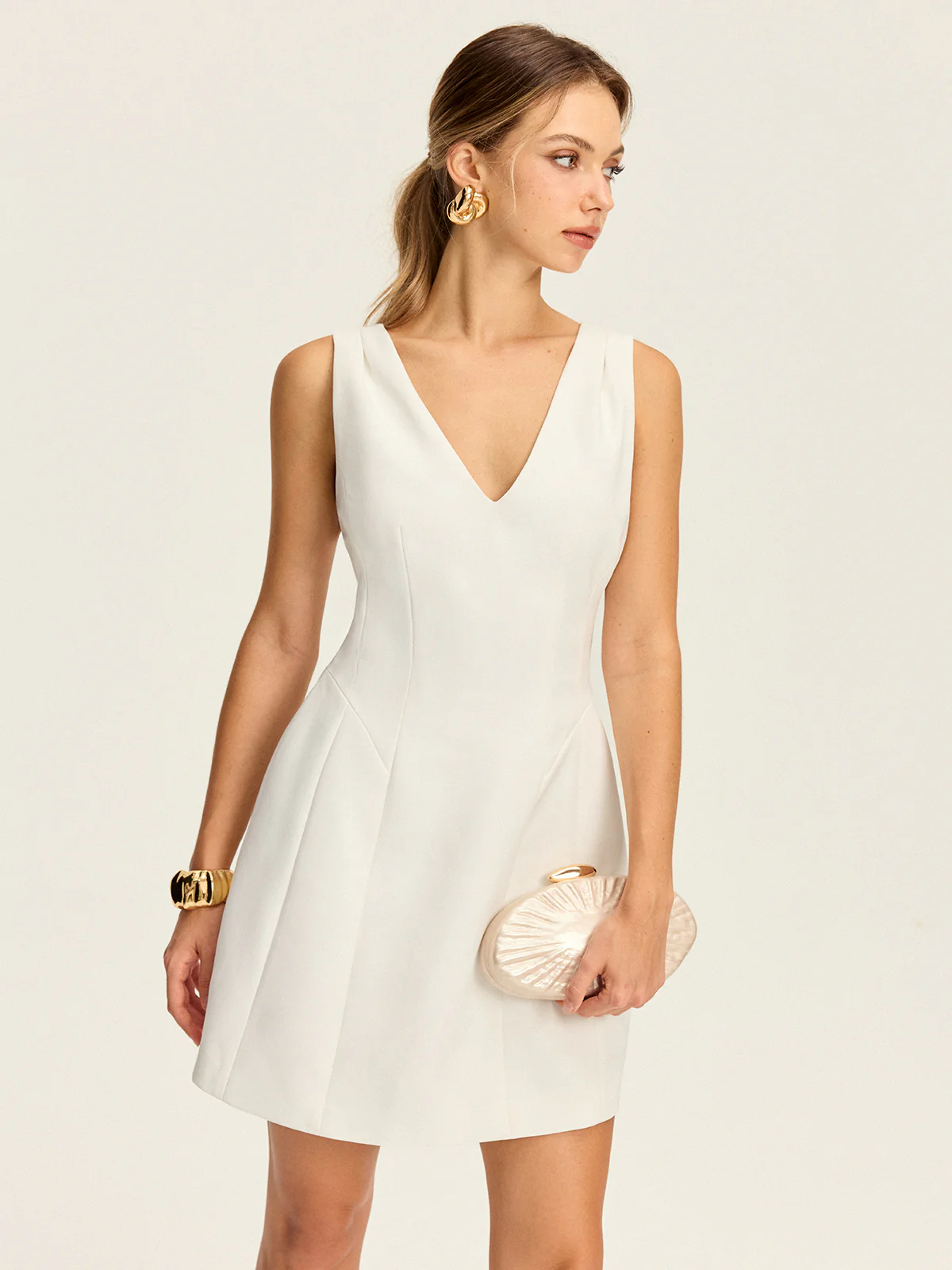 V-Neck Pleated Mini Dress - Image 5