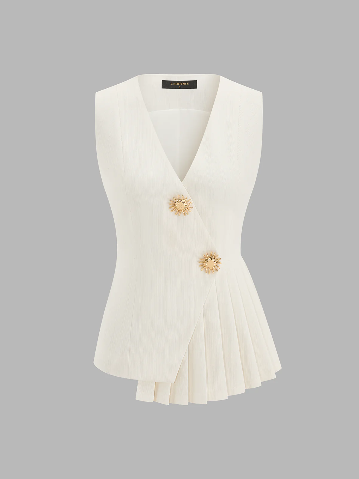 V-Neck Pleated Sleeveless Vest - Image 2
