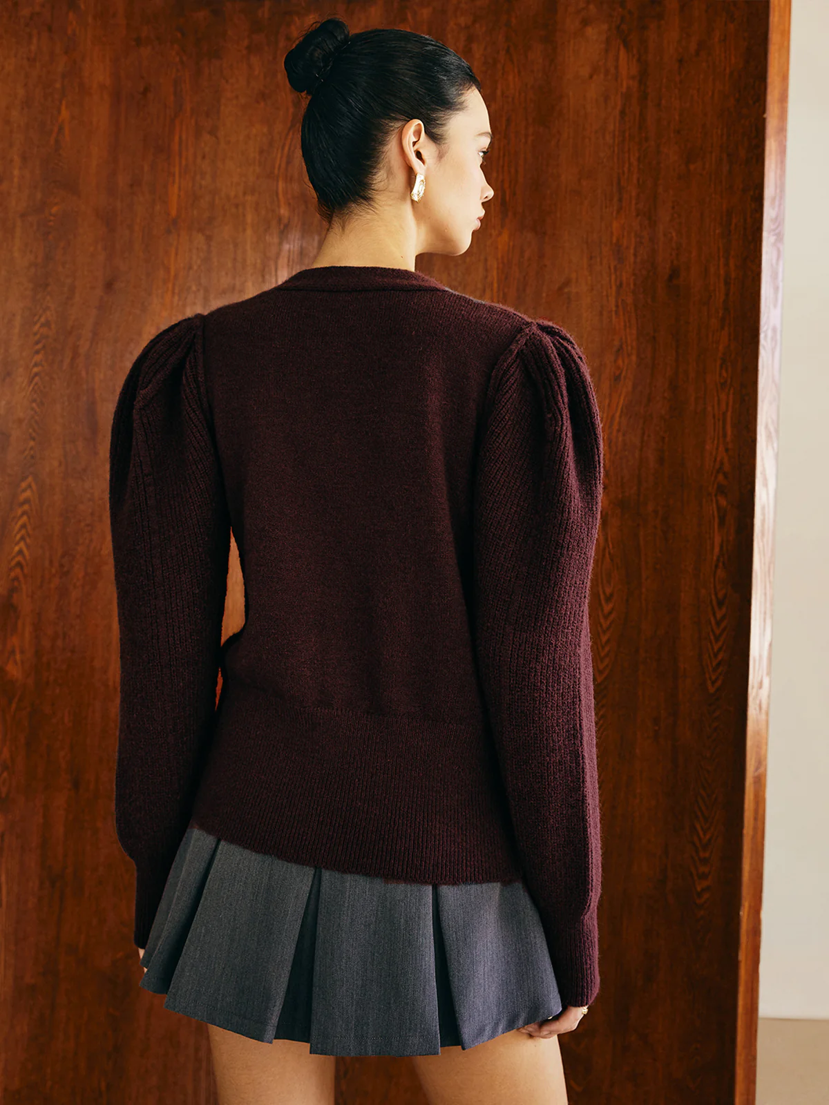 V-Neck Puff-Sleeve Cardigan - Image 4