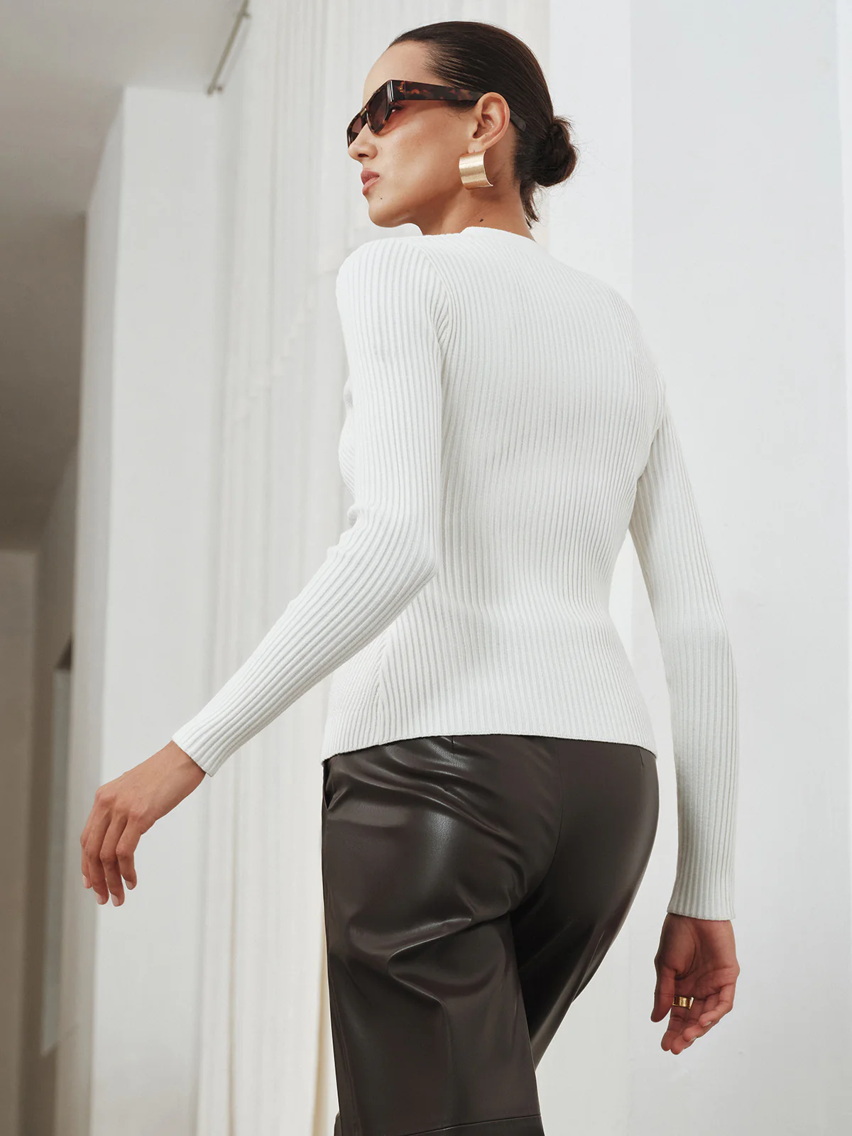 V-Neck Ribbed Knit Top - Image 6