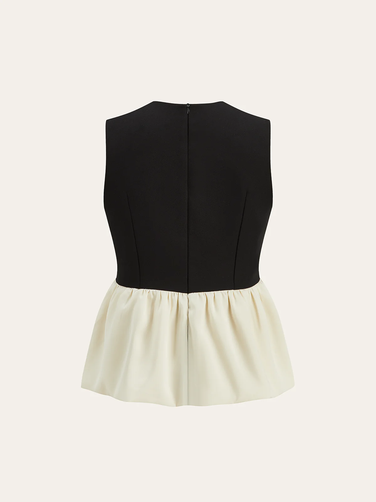 V-Neck Ruffle Hem Contrast Panel Top - Image 2