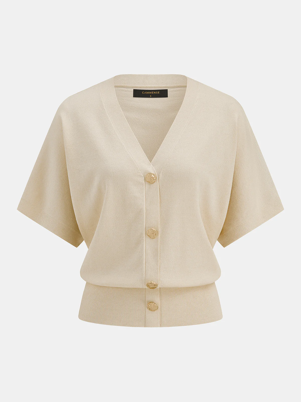 V-Neck Short Sleeve Metal Button Knit Cardigan