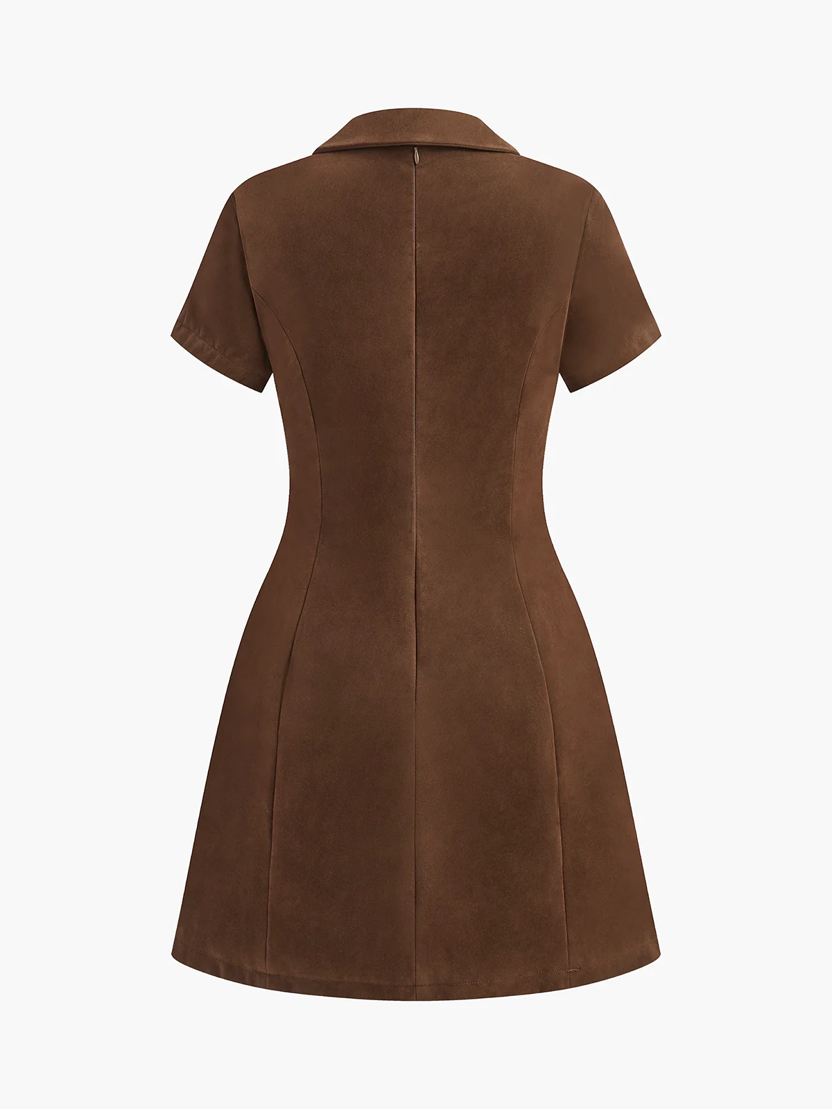 V-Neck Short Sleeve Suede Effect Dress - Image 2