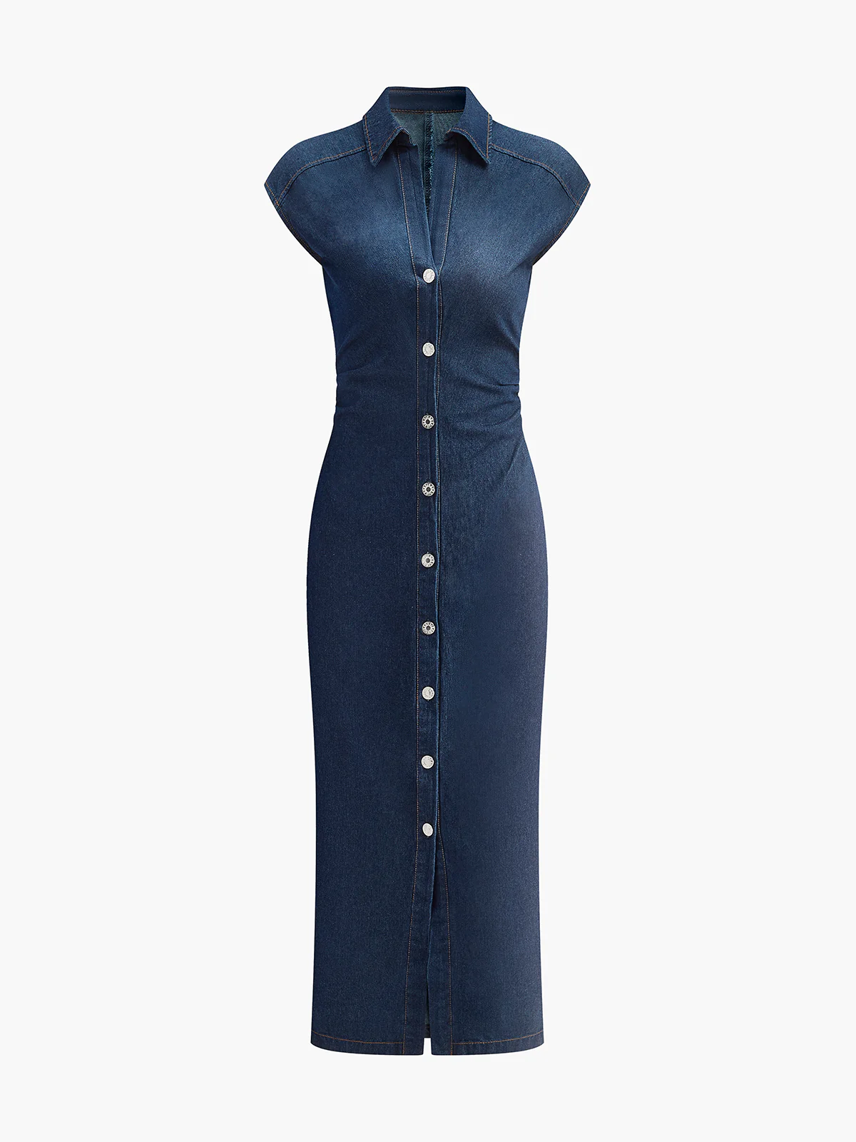 V-Neck Sleeveless Button Denim Dress - Image 7