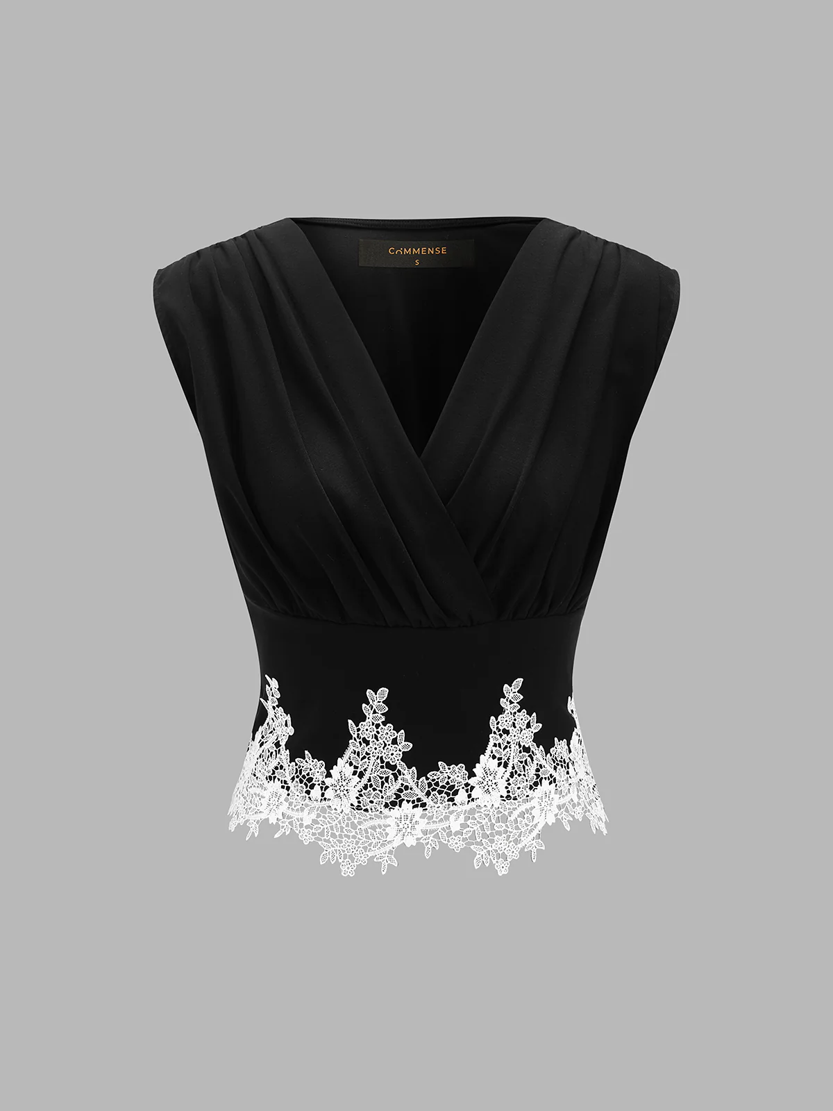 V-Neck Sleeveless Lace Trim Blouse - Image 2