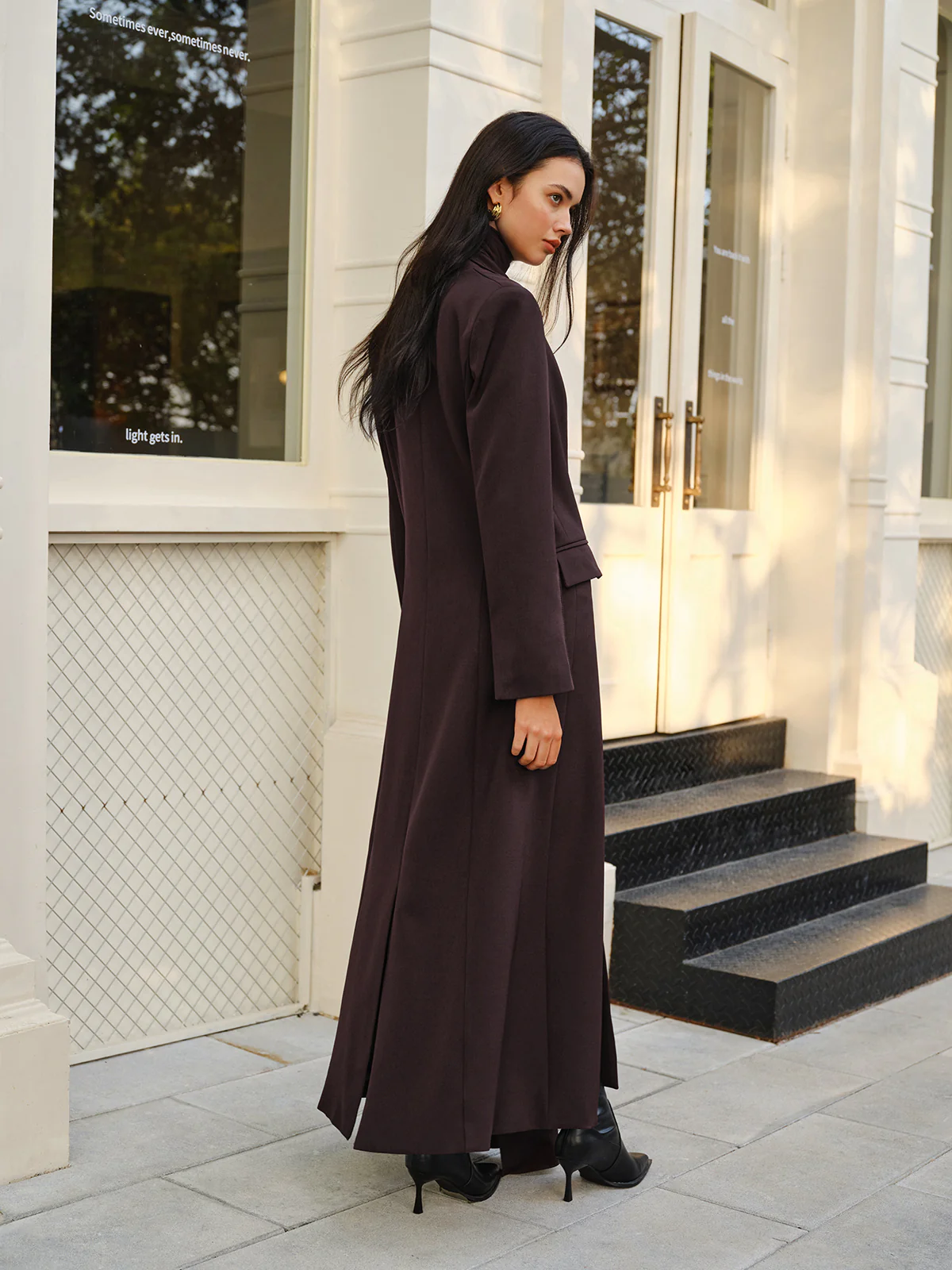 V-Neck Split Trench Coat With Scarf - Image 3
