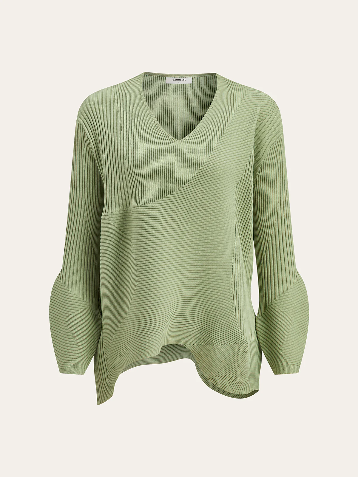 V-Neck Textured Asymmetric Hem Knit Sweater - Image 2