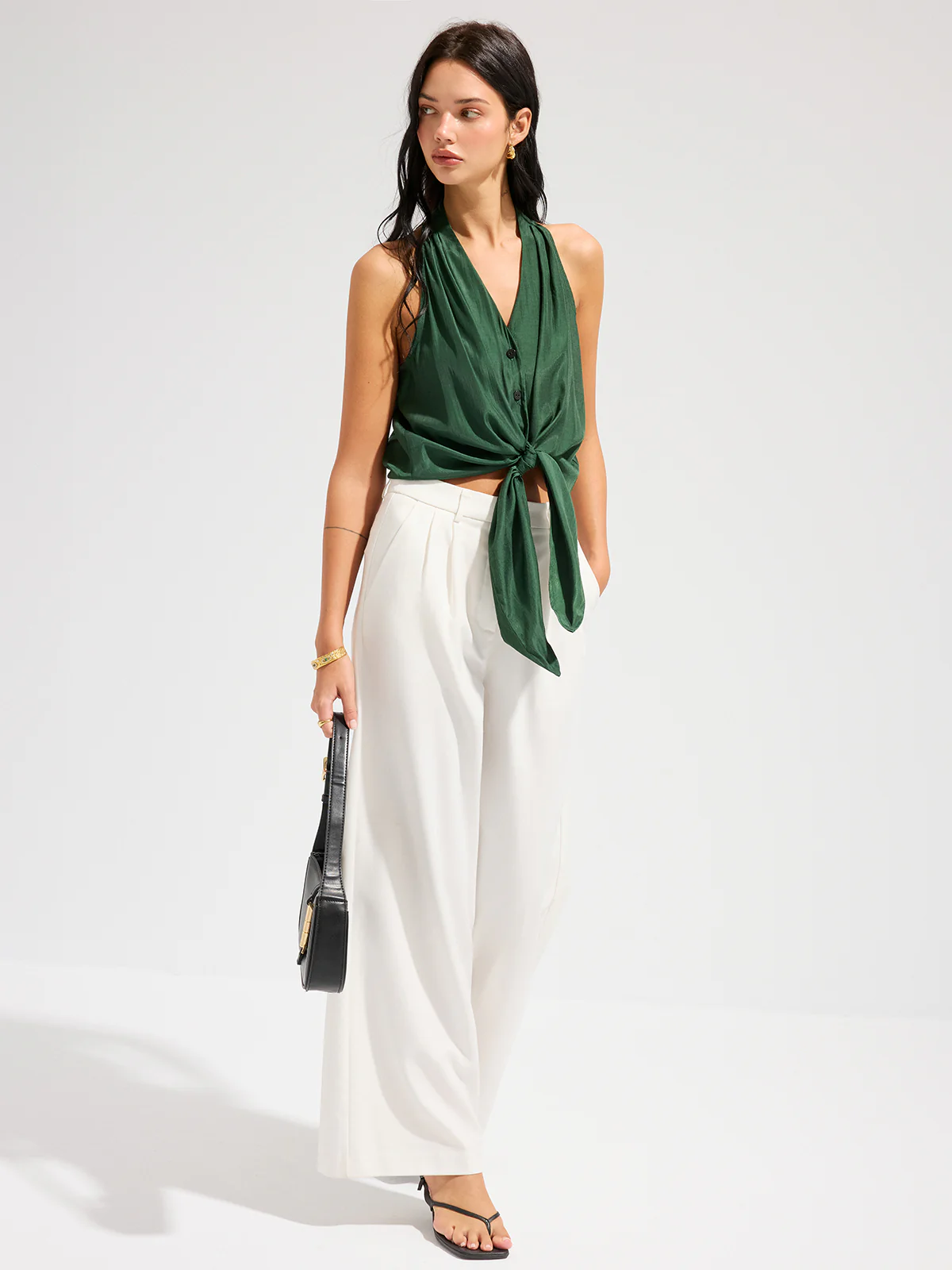 V-Neck Tie-Front Sleeveless Top - Image 3