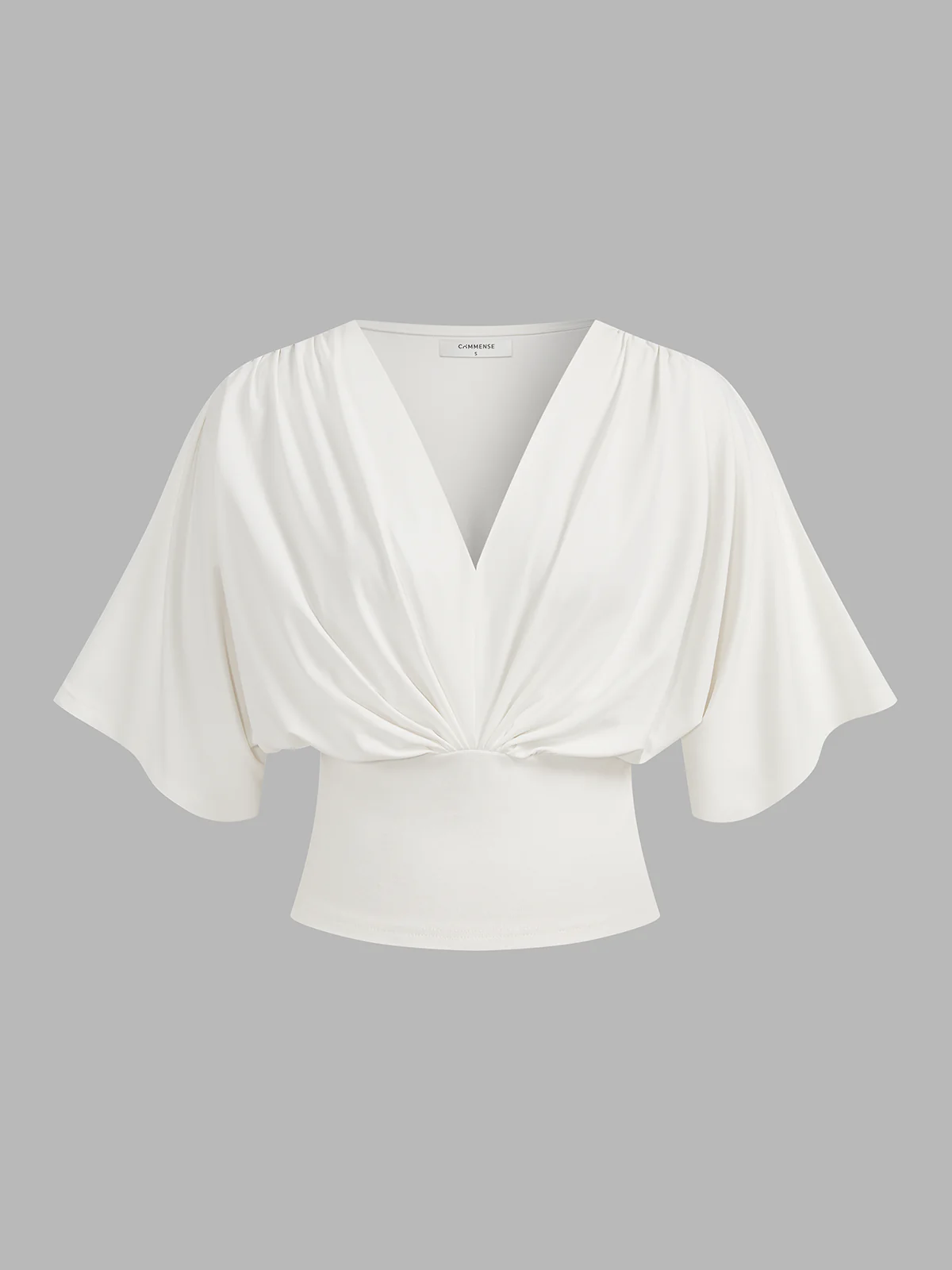 V-Neck Twist Front Batwing Sleeve Fitted Top