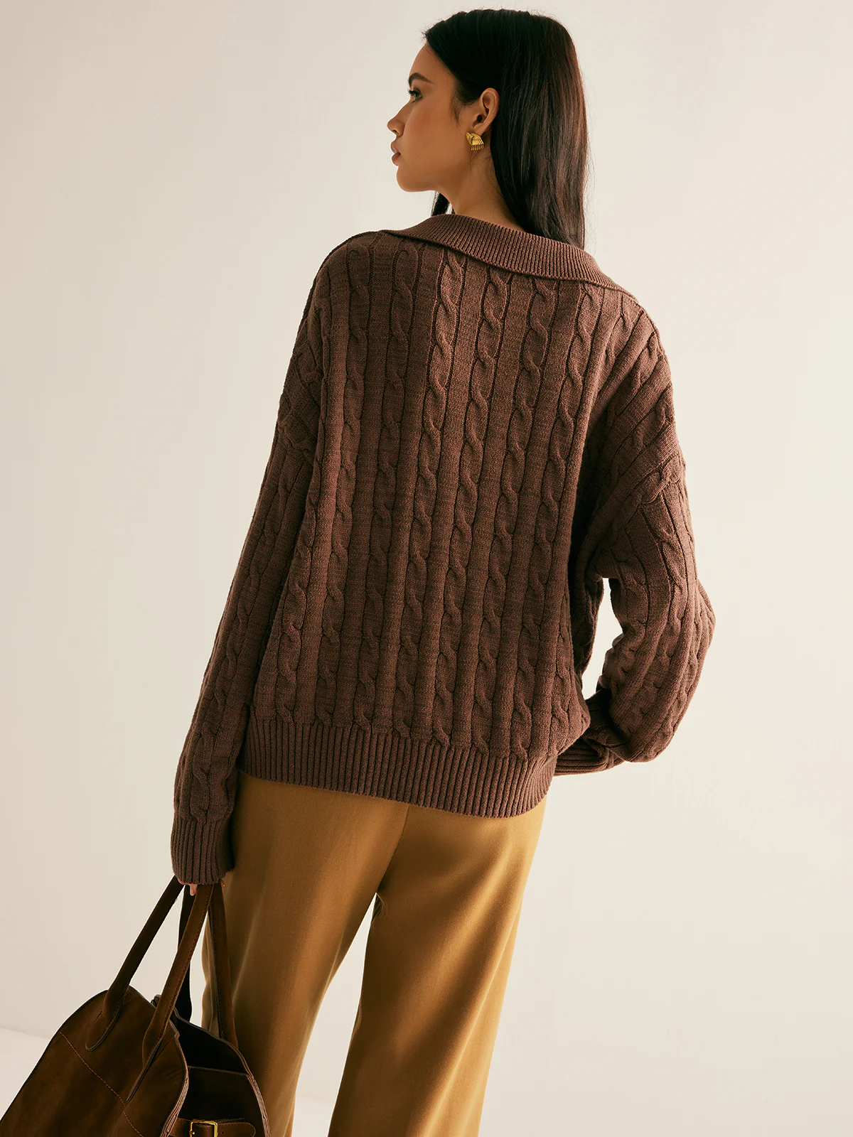 V-Neck Twist Lapel Sweater - Image 2