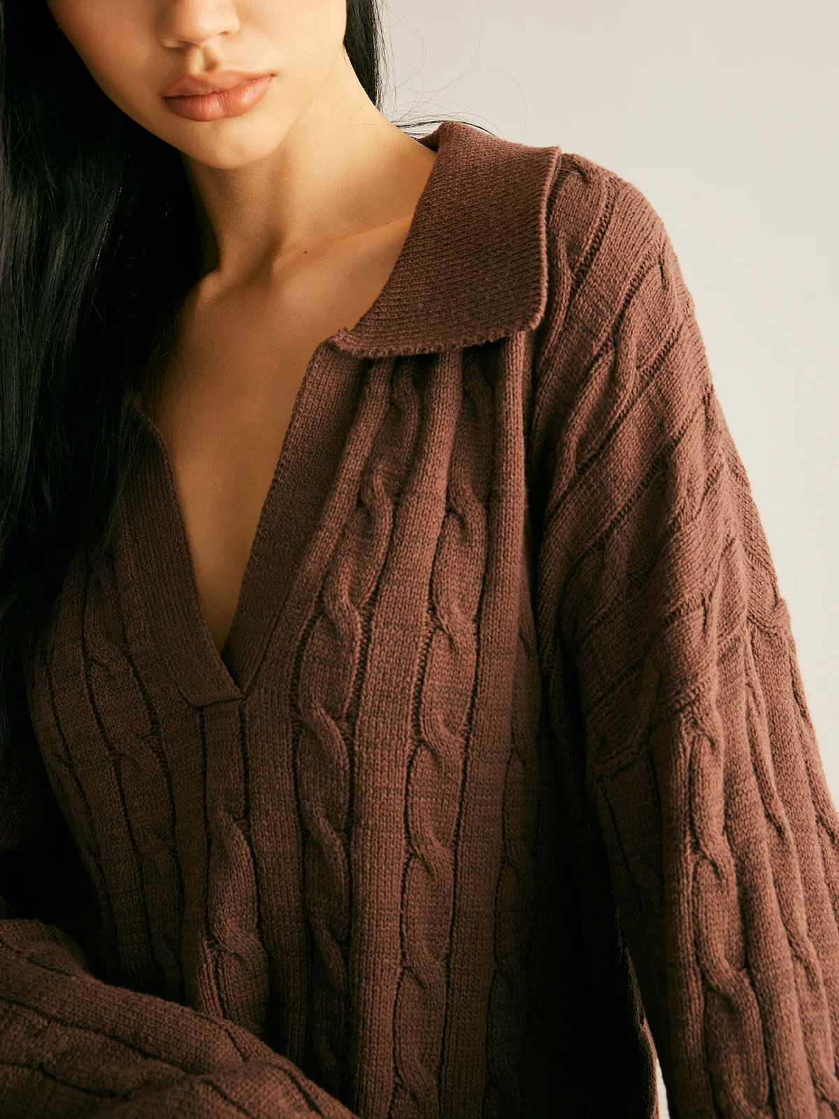 V-Neck Twist Lapel Sweater - Image 5