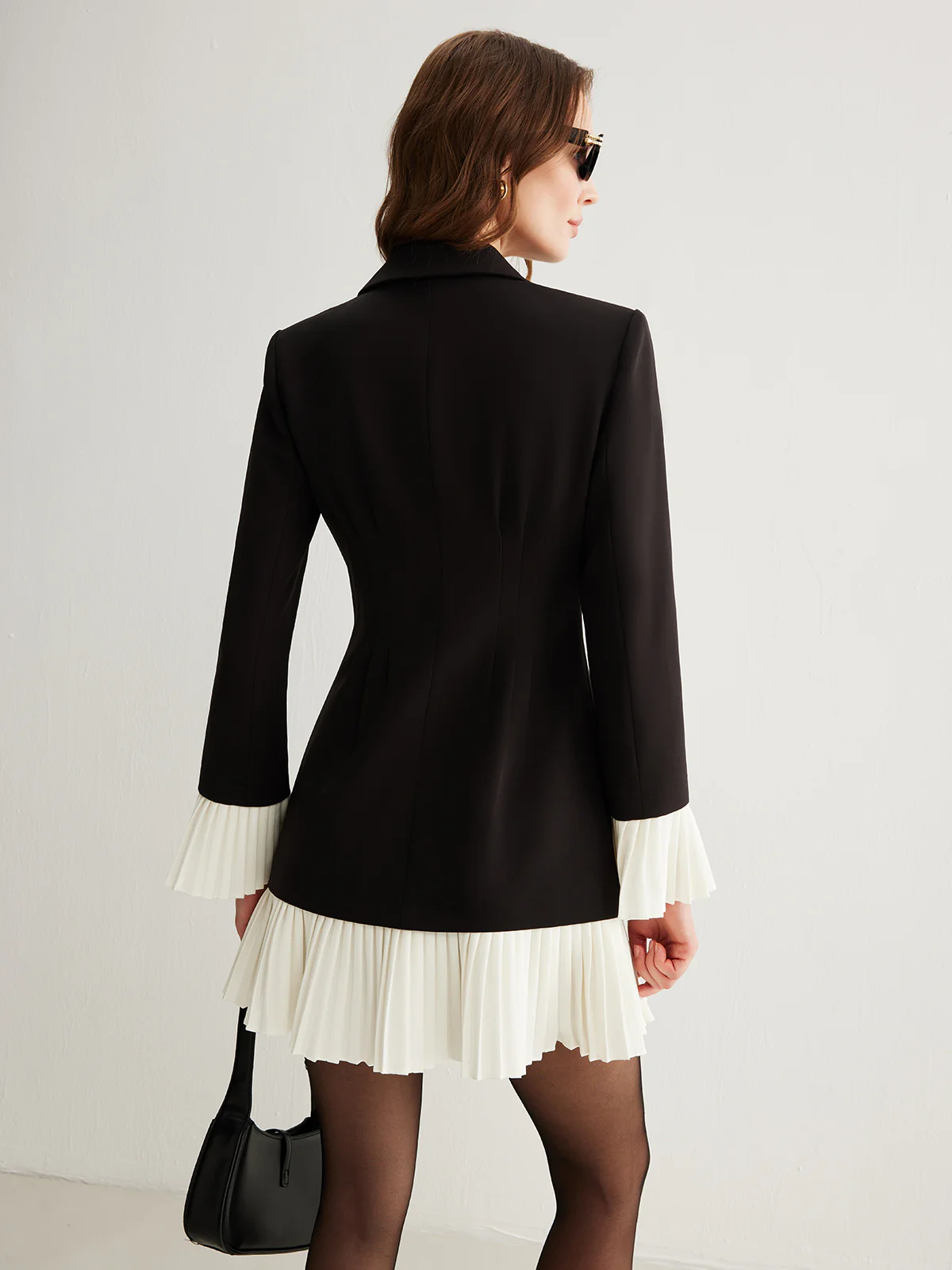 V-Neck Two-Tone Pleated Button Dress - Image 6