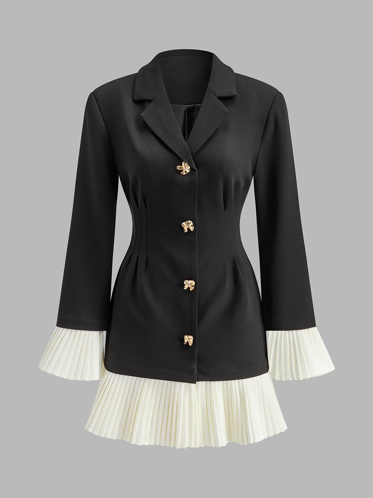 V-Neck Two-Tone Pleated Button Dress - Image 7