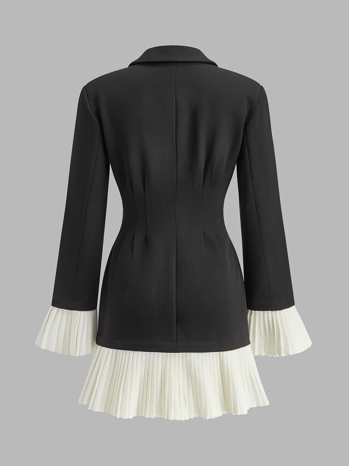 V-Neck Two-Tone Pleated Button Dress - Image 8