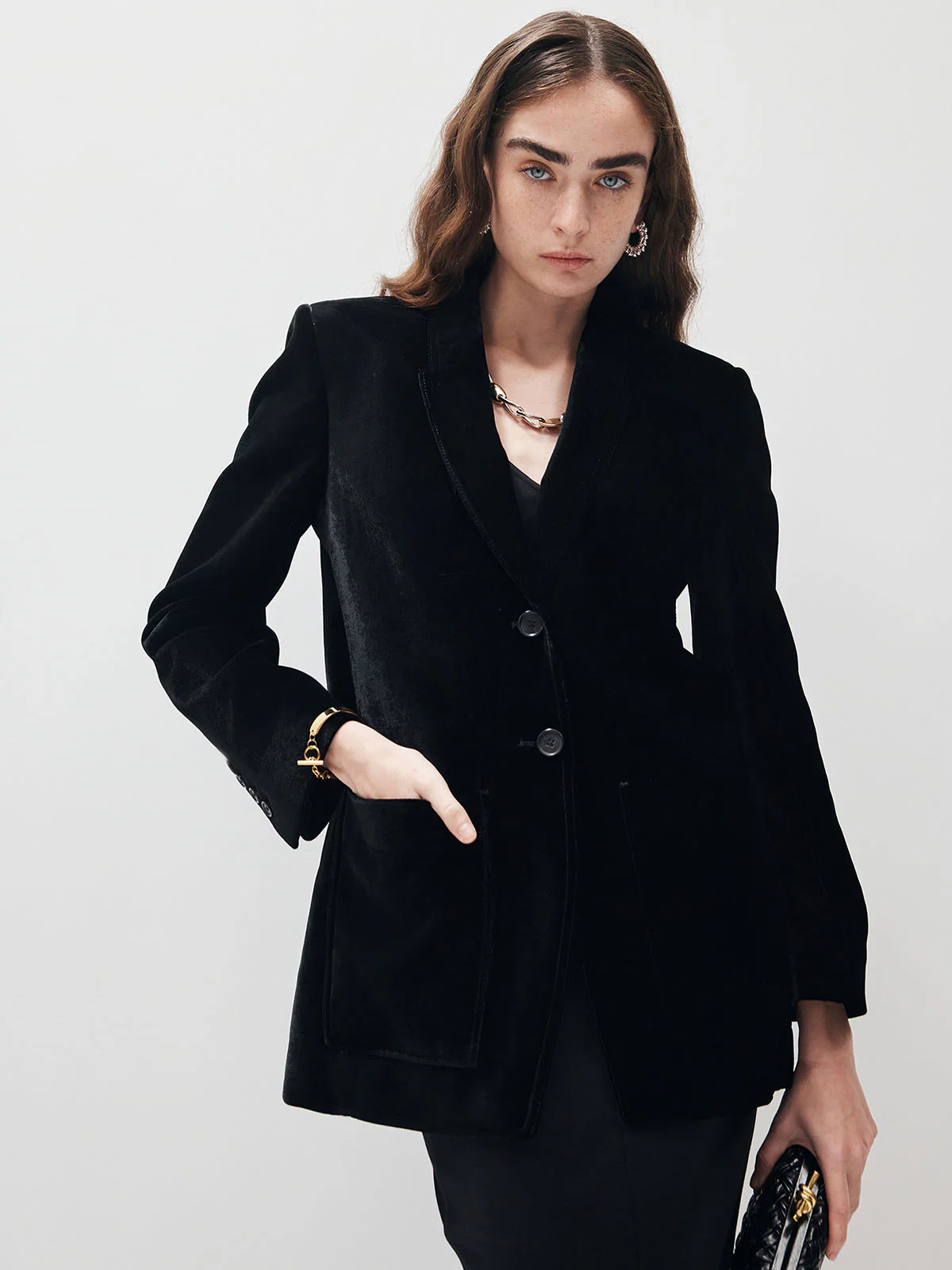 V-Neck Velvet Button Blazer - Image 4