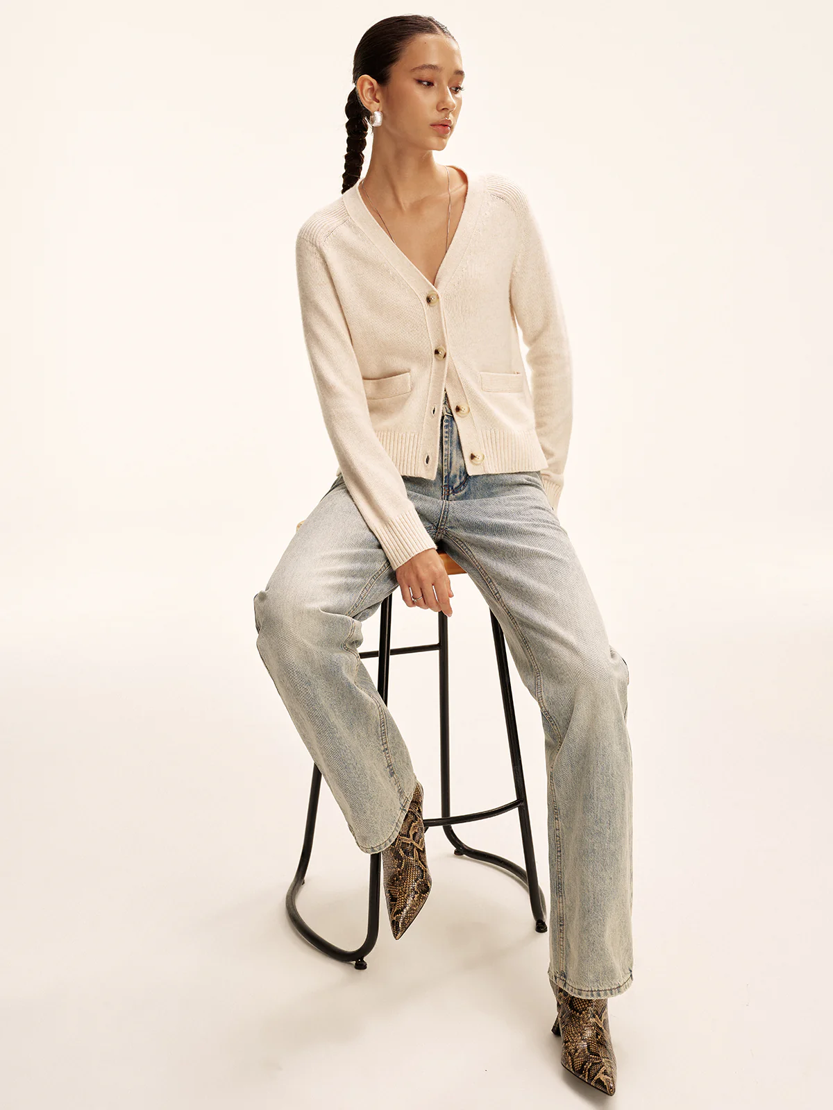V-Neck Wool Blend Cardigan - Image 2