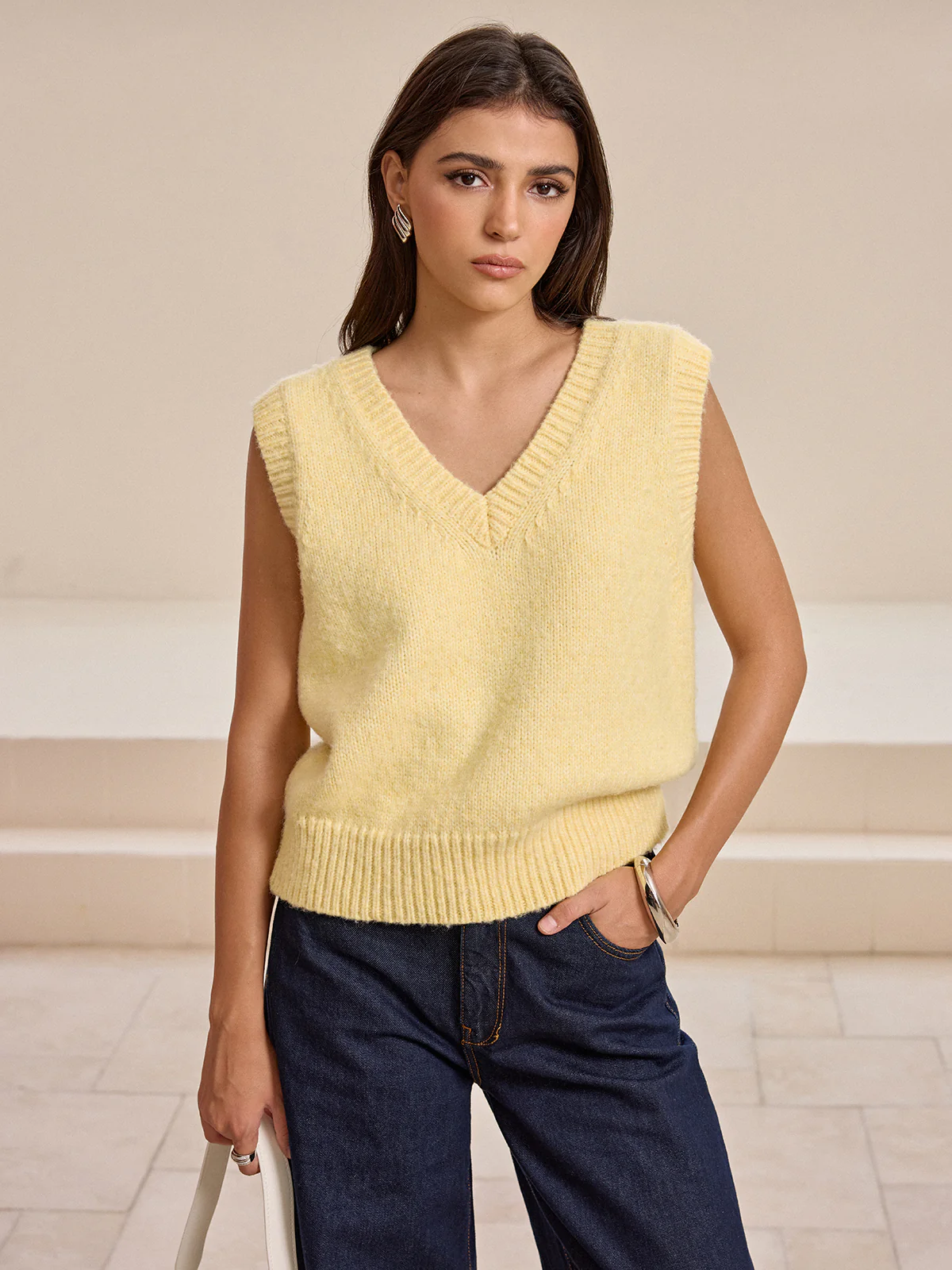 V-Neck Wool-Blend Knitted Vest - Image 5